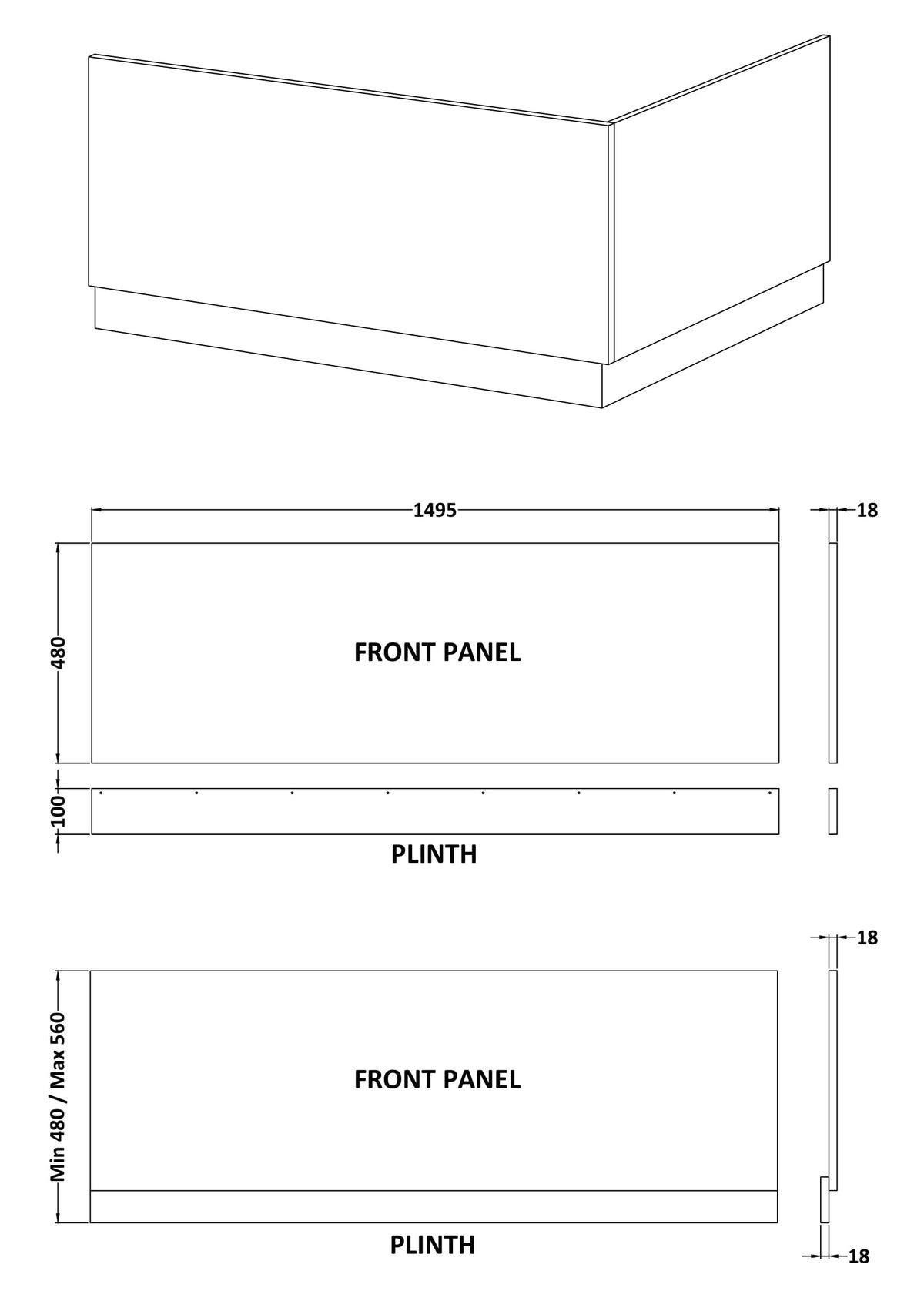 Straight Front Panel & Plinth 1500mm