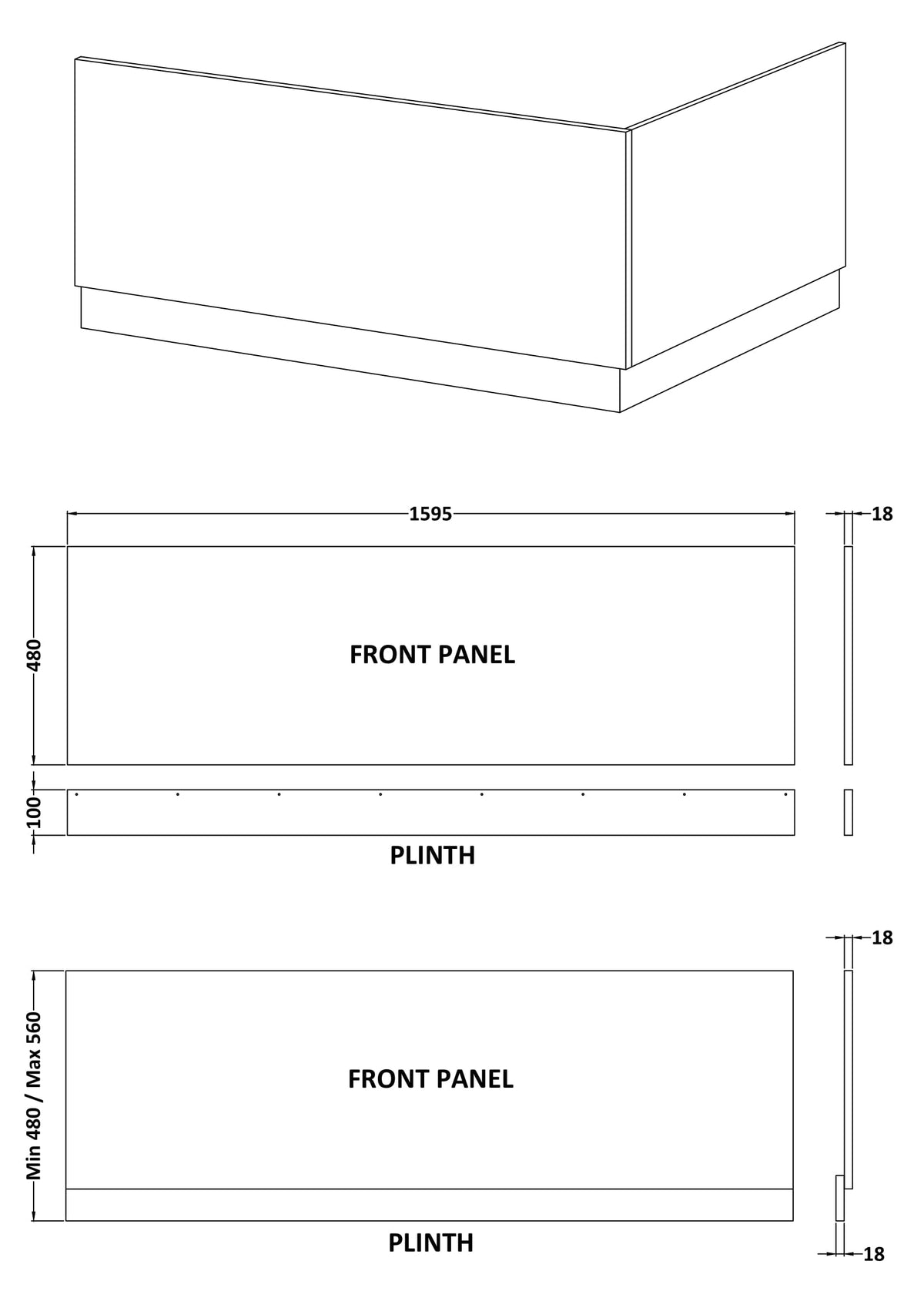 Straight Front Panel & Plinth 1600mm