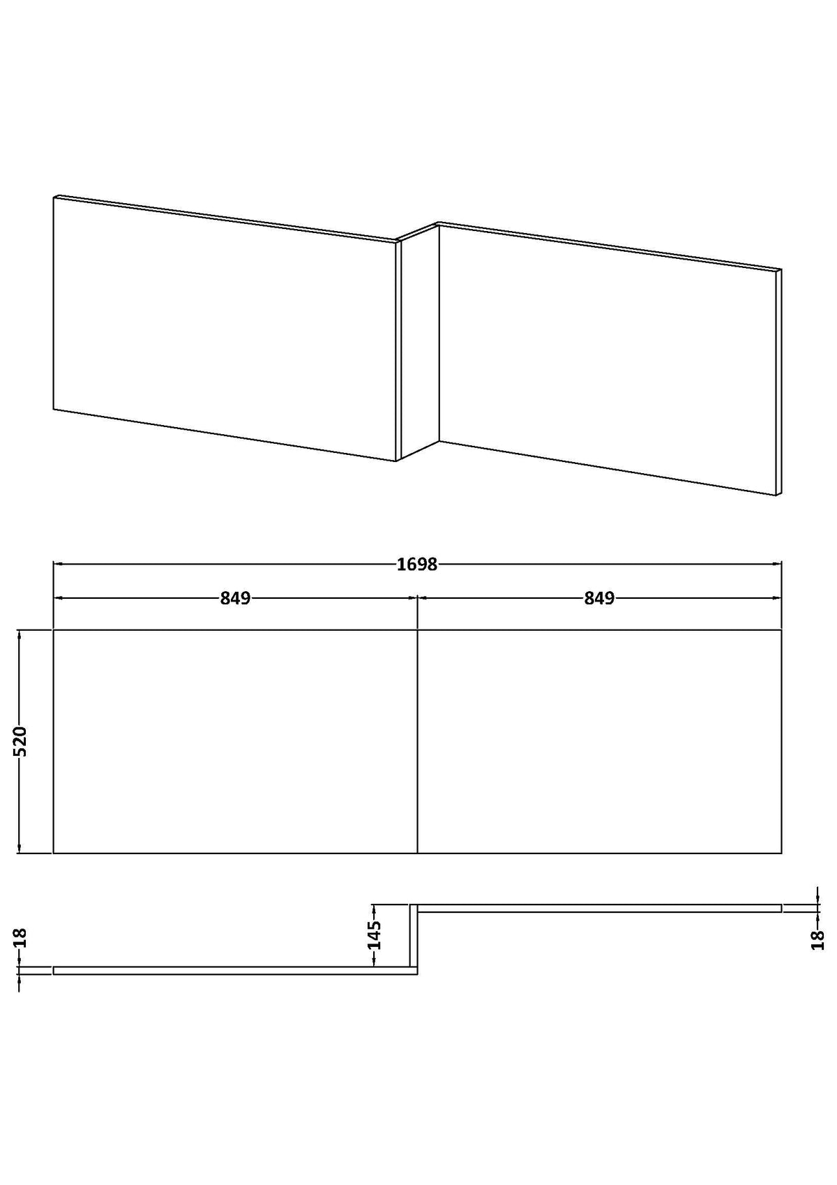 Fusion L-Shape Shower Bath Front Panel 1700mm