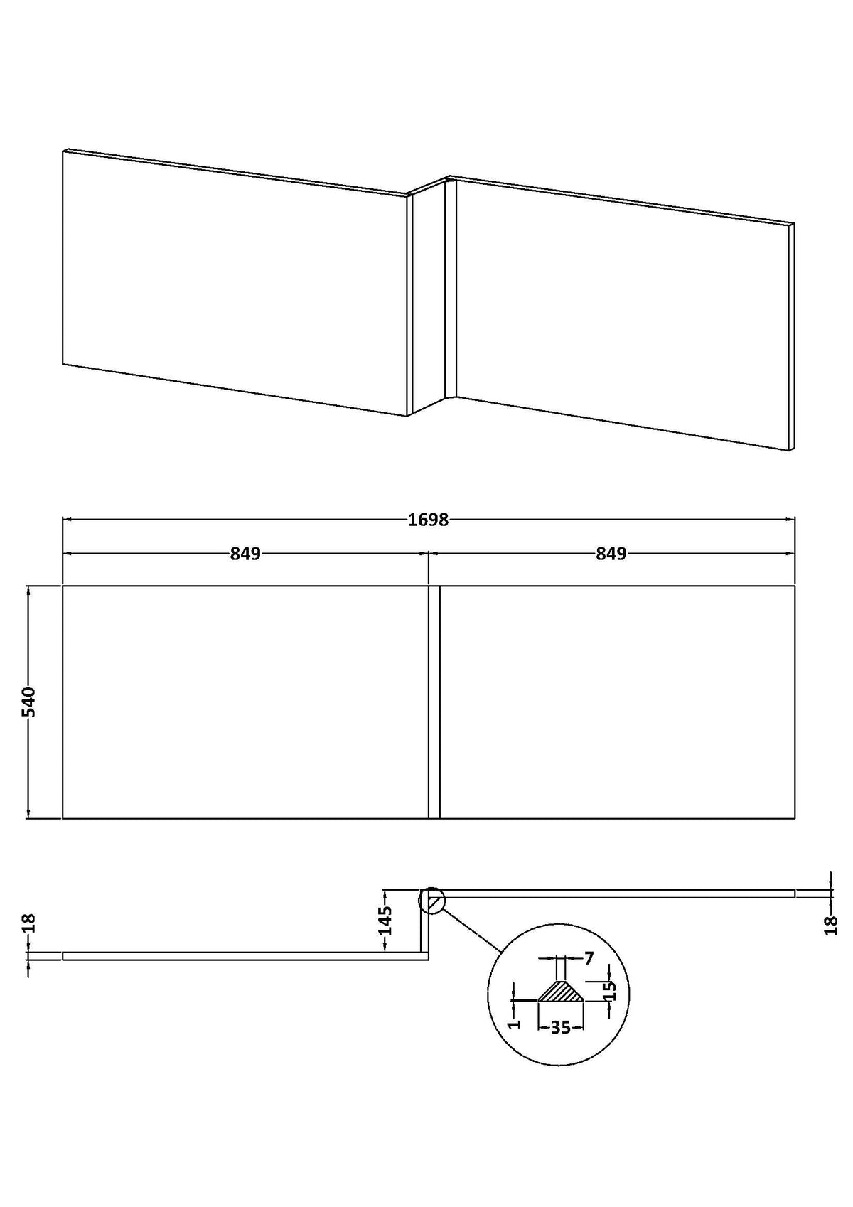 Urban L-Shape Square Shower Bath Front Panel 1700mm