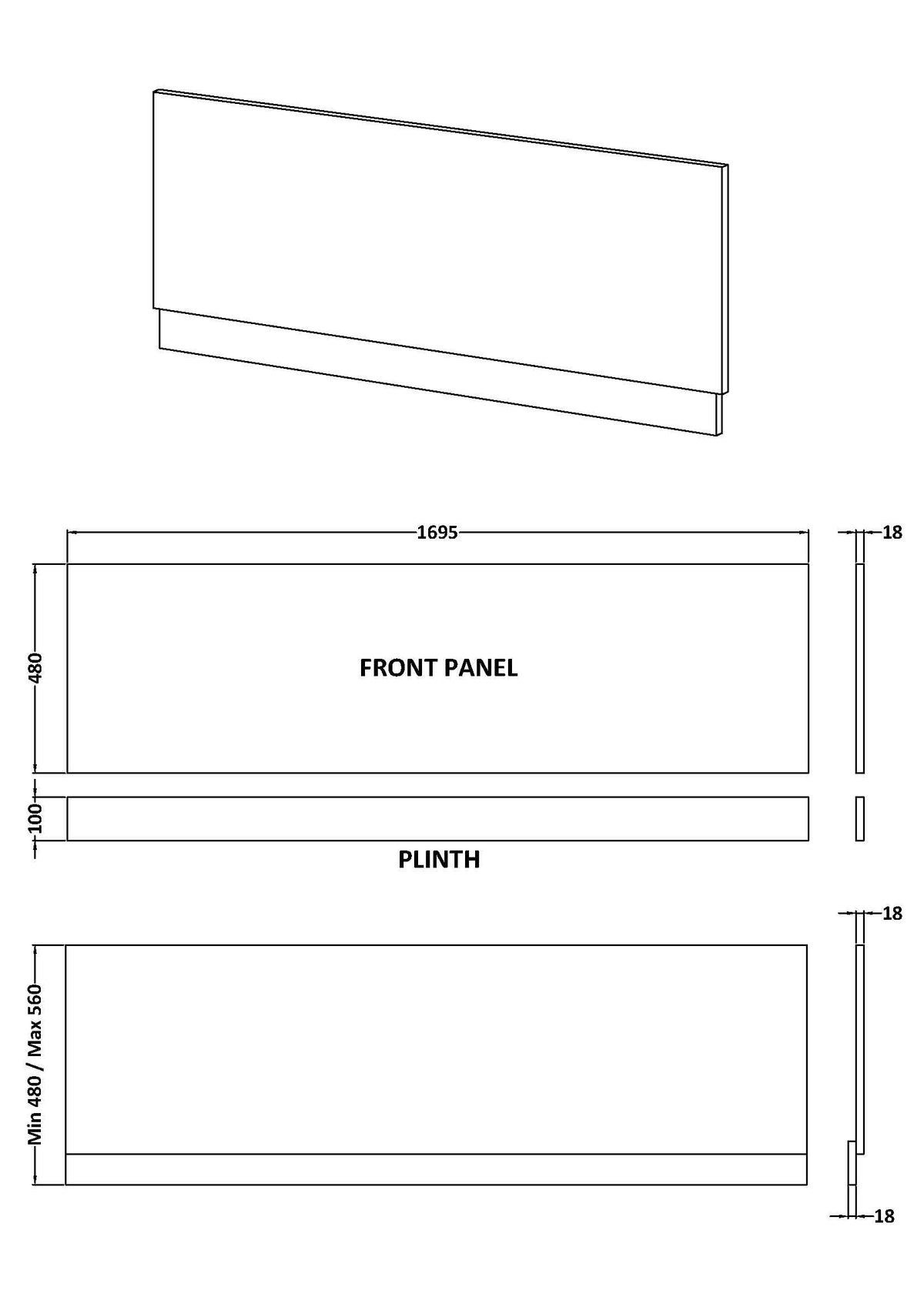 1700mm Straight Bath Front Panel & Plinth