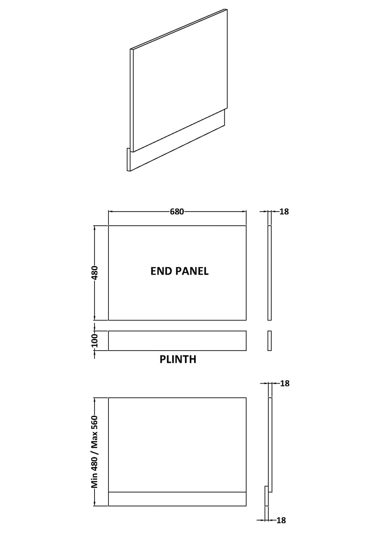 700mm Bath End Panel