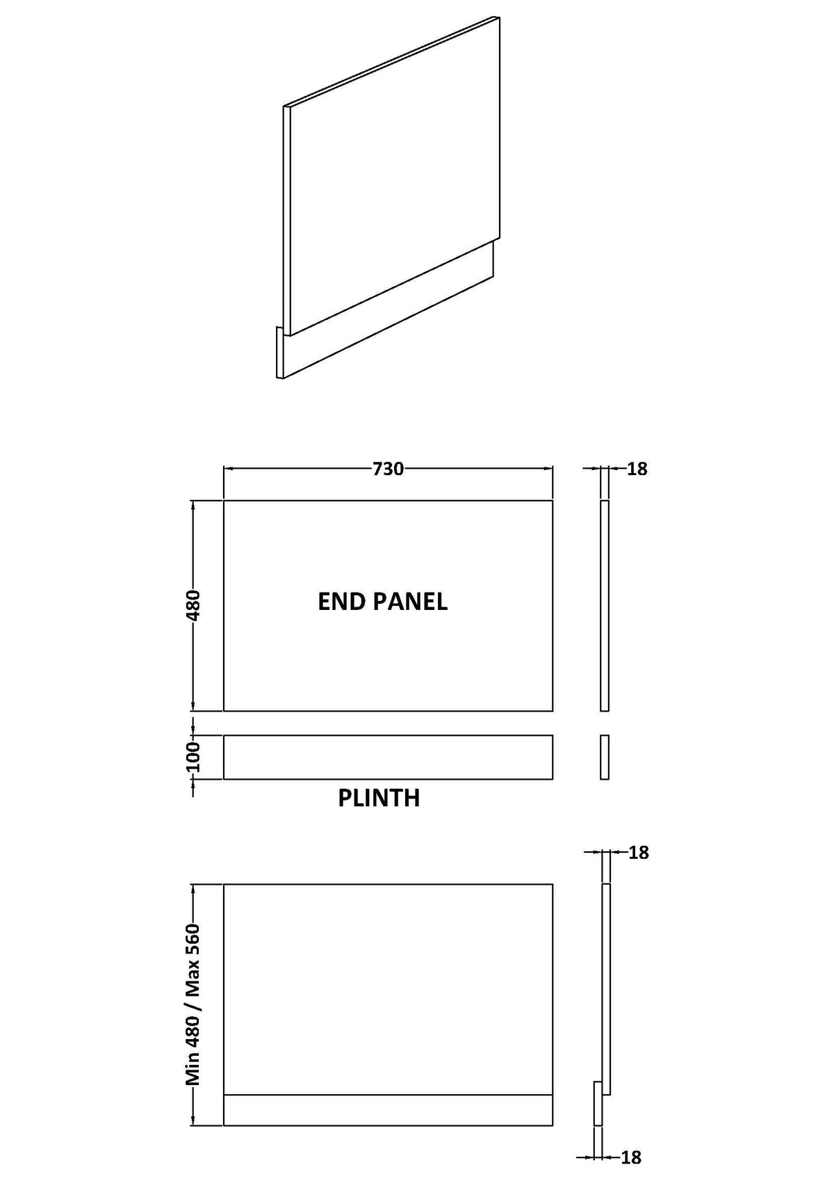 750mm Bath End Panel