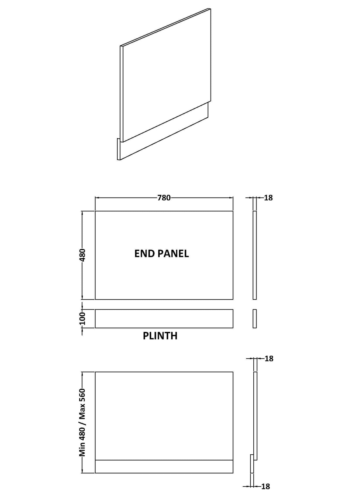 800mm Bath End Panel