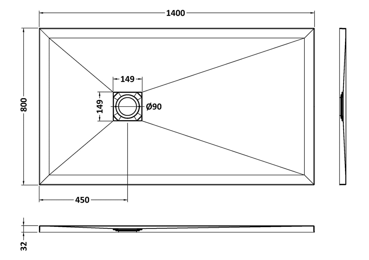 Rectangular Slimline Shower Tray 1400 x 800mm