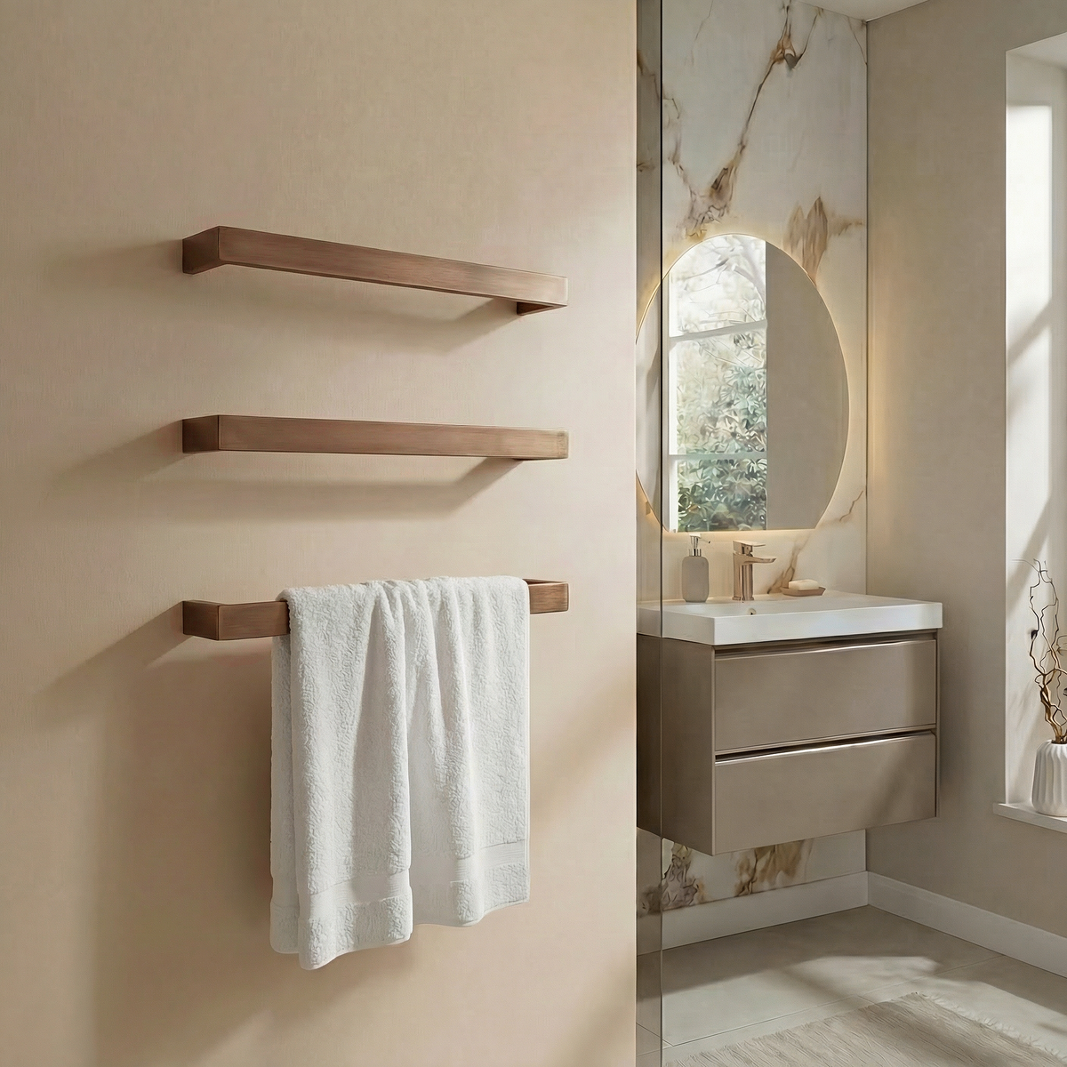 Singola Dry Electric Towel Rail 450mm - Brushed Bronze