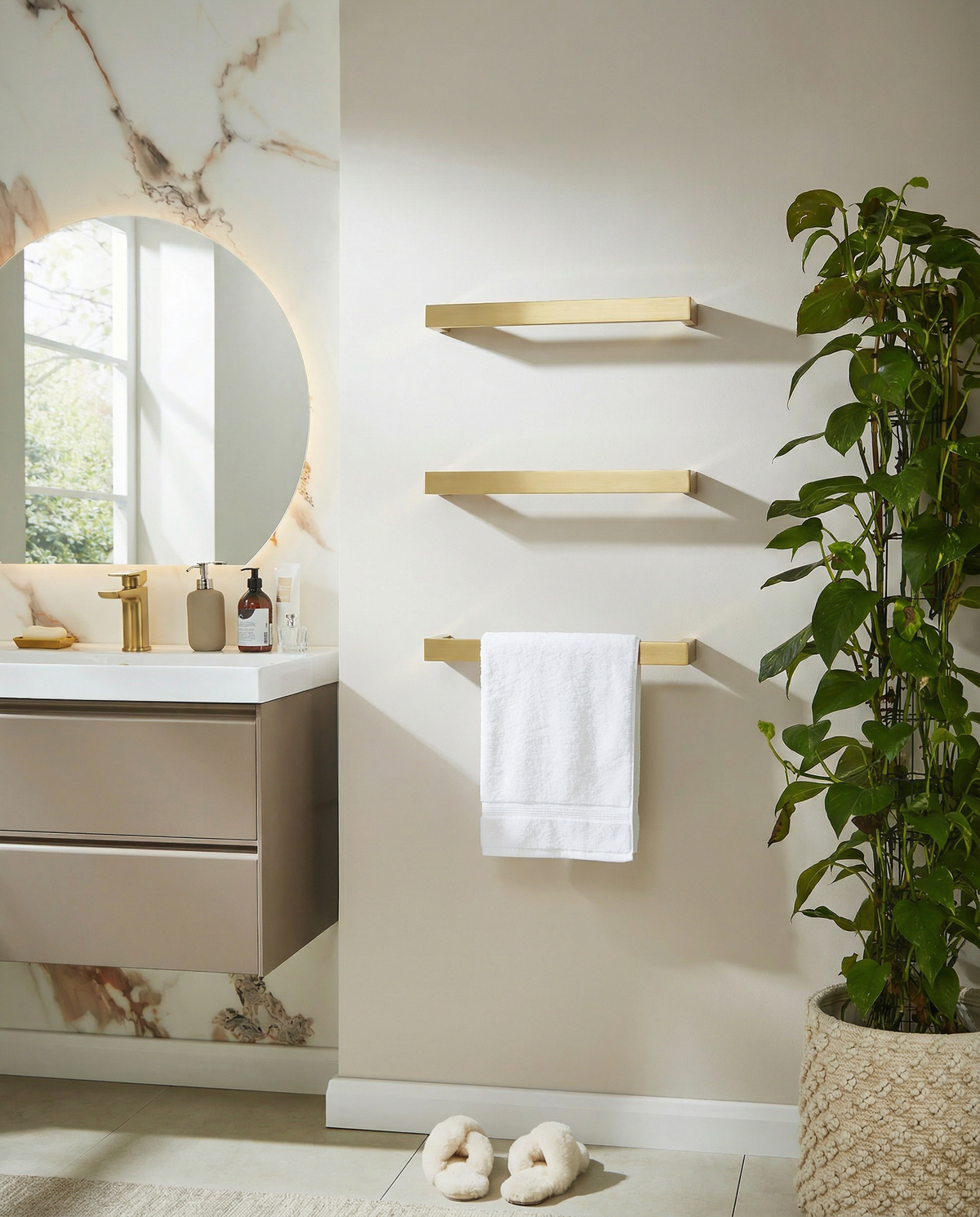 Singola Dry Electric Towel Rail 450mm - Brushed Brass