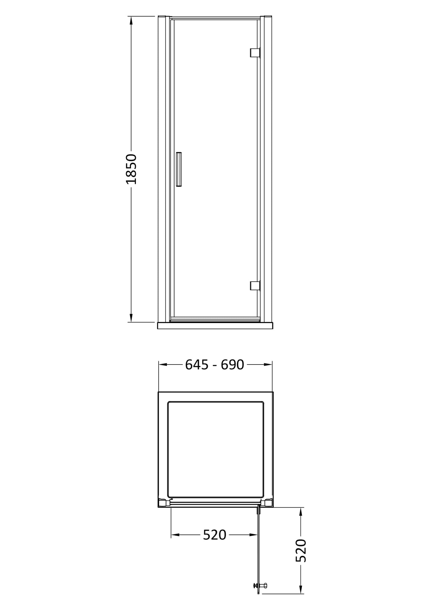 Pacific 700mm Hinged Door Enclosure 6mm Glass