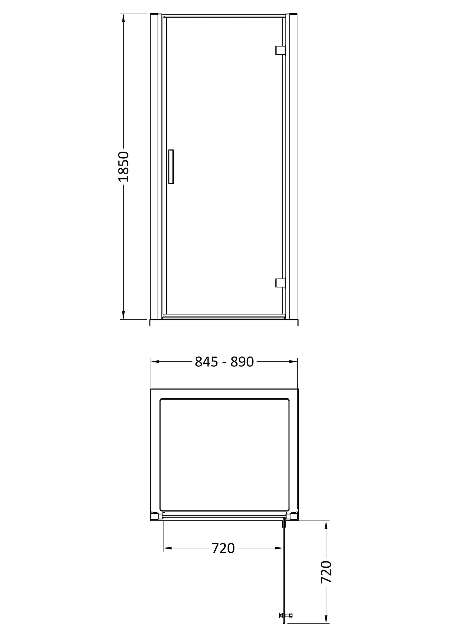 Pacific 900mm Hinged Door 6mm Glass