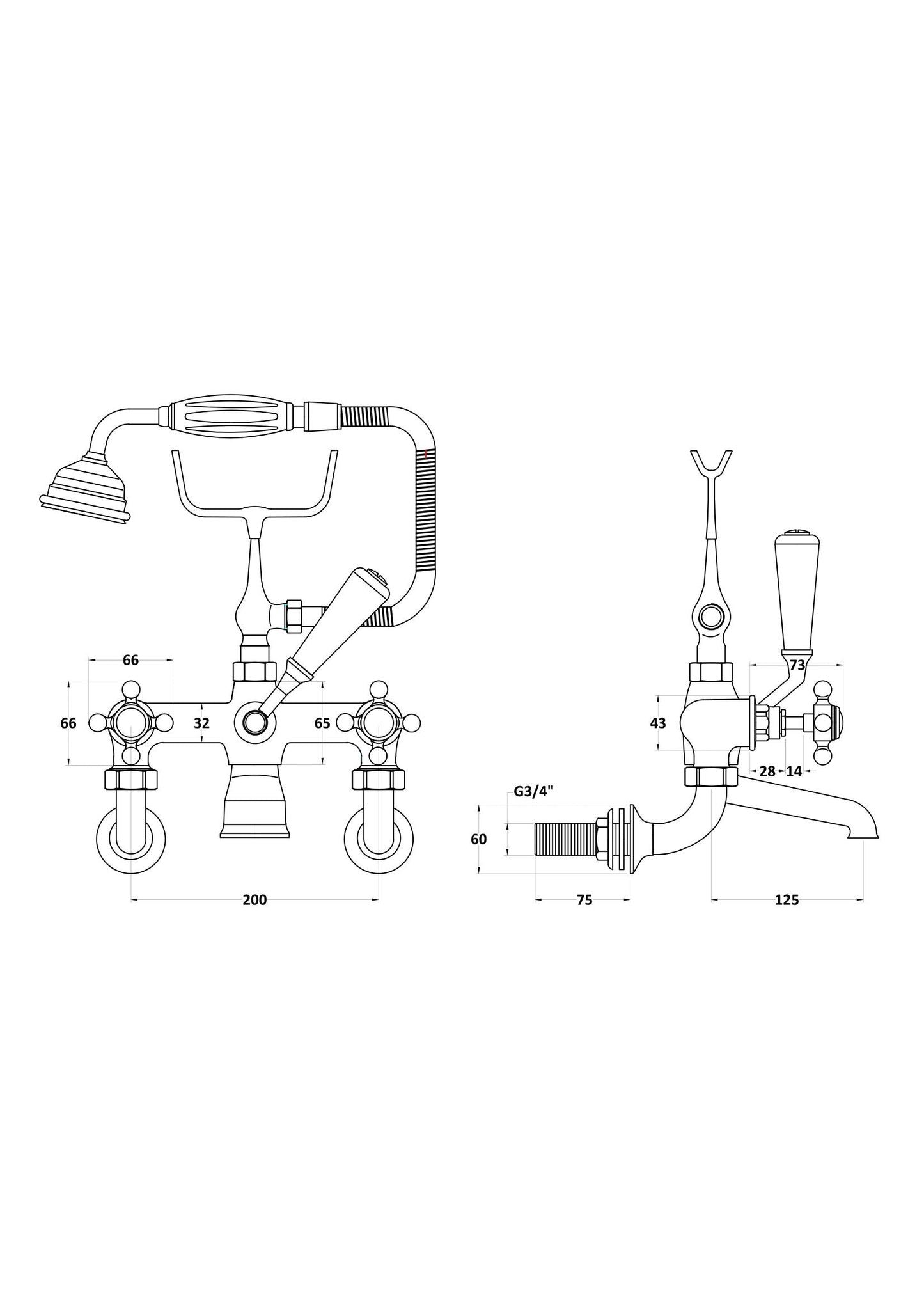 White Topaz With Crosshead Handle Wall Mounted Bath Shower Mixer