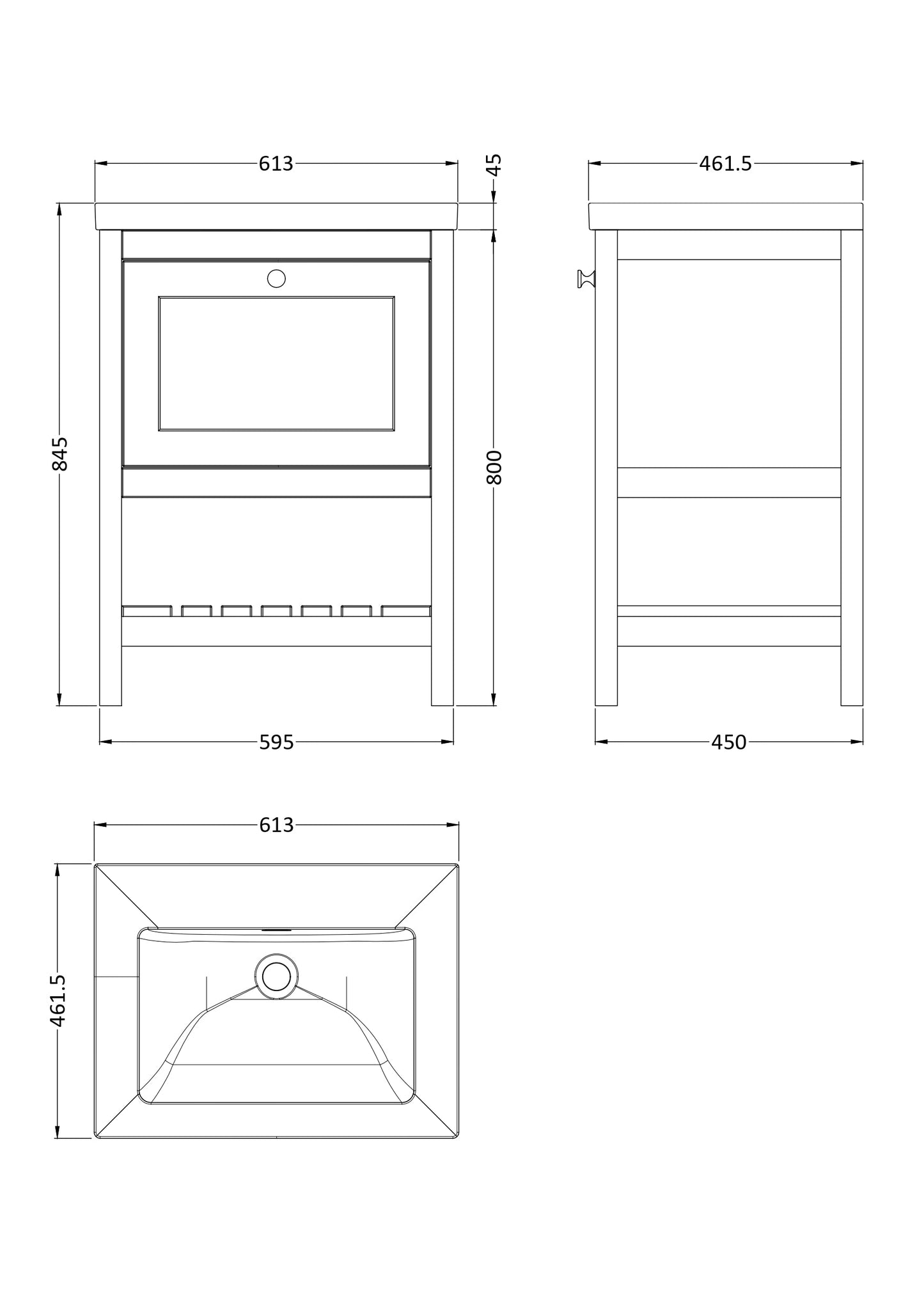 Bexley Floor Standing 1 Drawer Vanity & 0 Tap Hole Contemporary Fireclay Basin, 600mm - Indigo Blue
