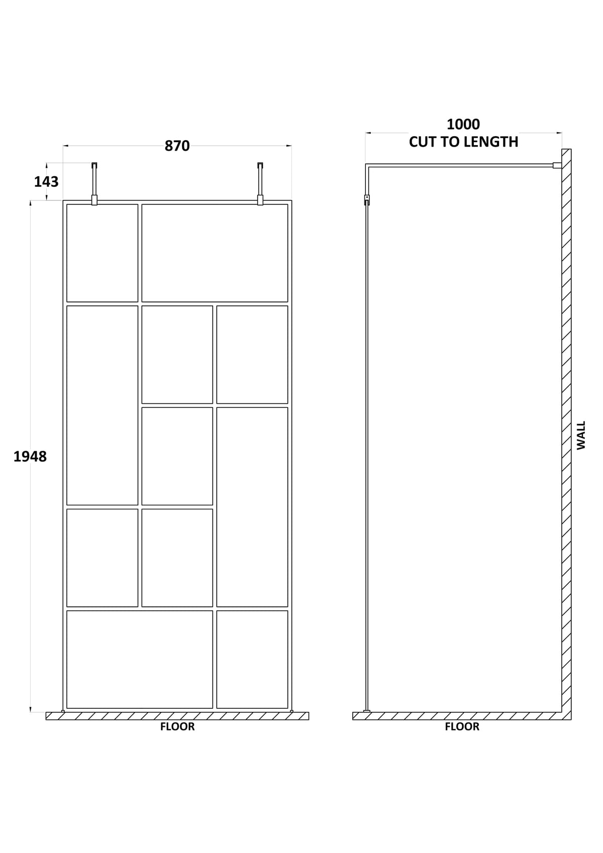 Abstract 900mm Frame Wetroom Screen with Support Bars