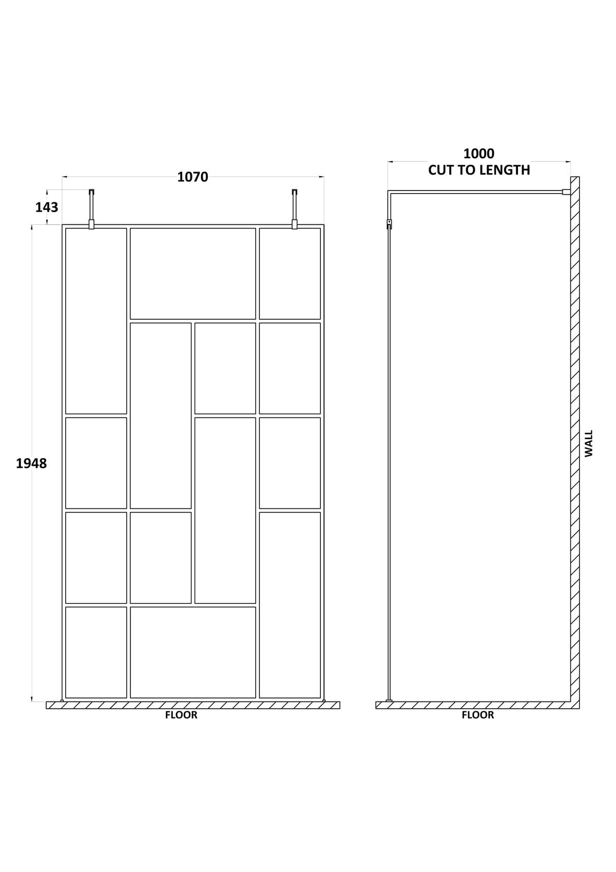 Abstract 1100mm Frame Wetroom Screen with Support Bars