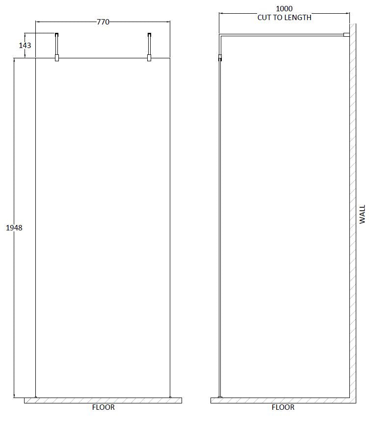 Hudson Reed 800mm Matt Black Wetroom Screen With Arms and Feet
