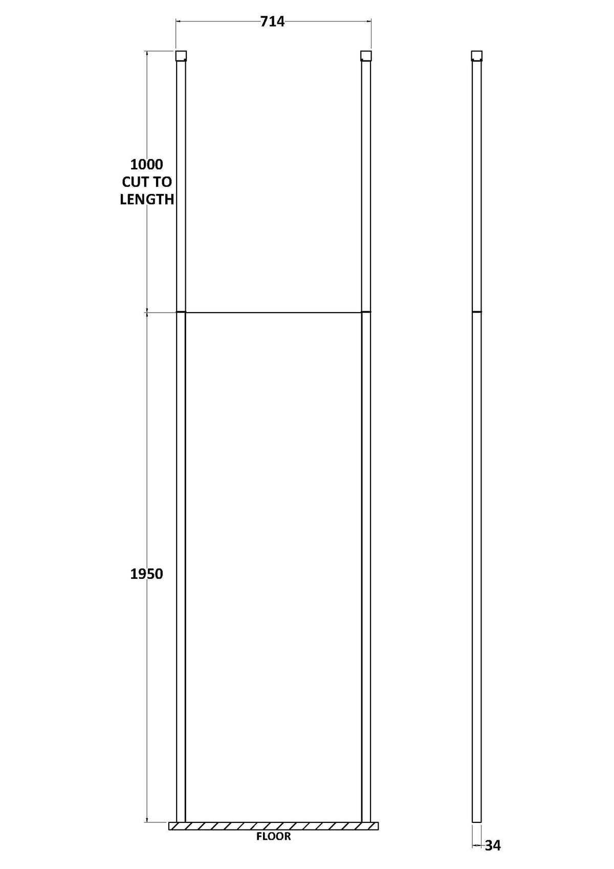 700mm Wetroom Screen with Ceiling Posts