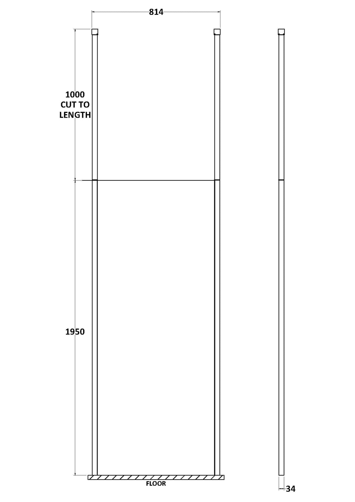 800mm Wetroom Screen with Ceiling Posts