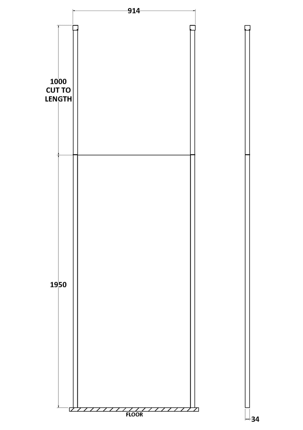 900mm Wetroom Screen with Ceiling Posts