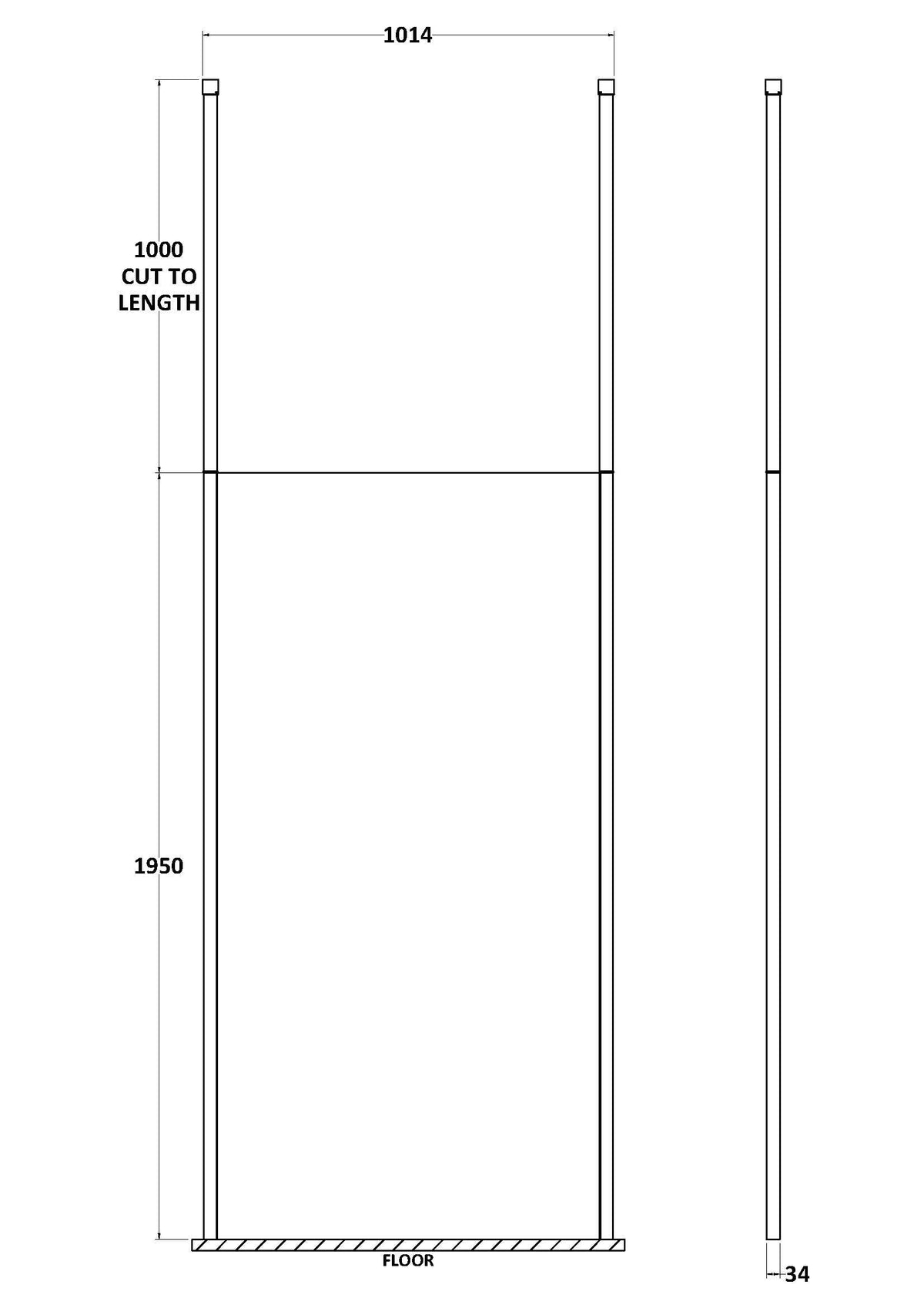 1000mm Wetroom Screen with Ceiling Posts