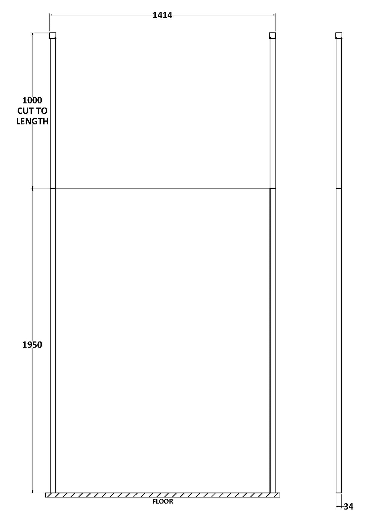 1400mm Wetroom Screen with Ceiling Posts