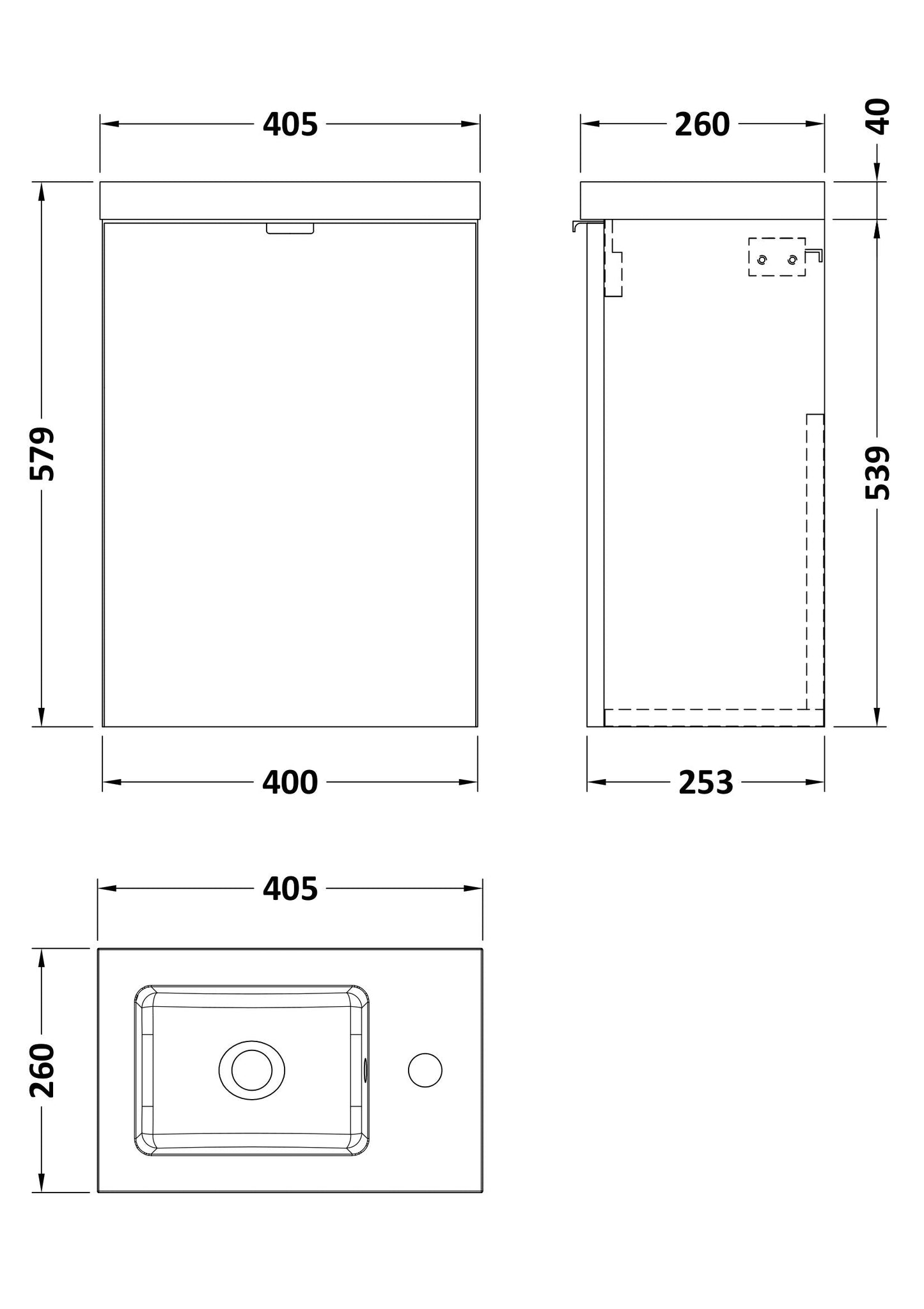 Hudson Reed Fusion 400mm Compact Gloss White Wall Hung 1 Door Vanity Unit & Basin With Handle