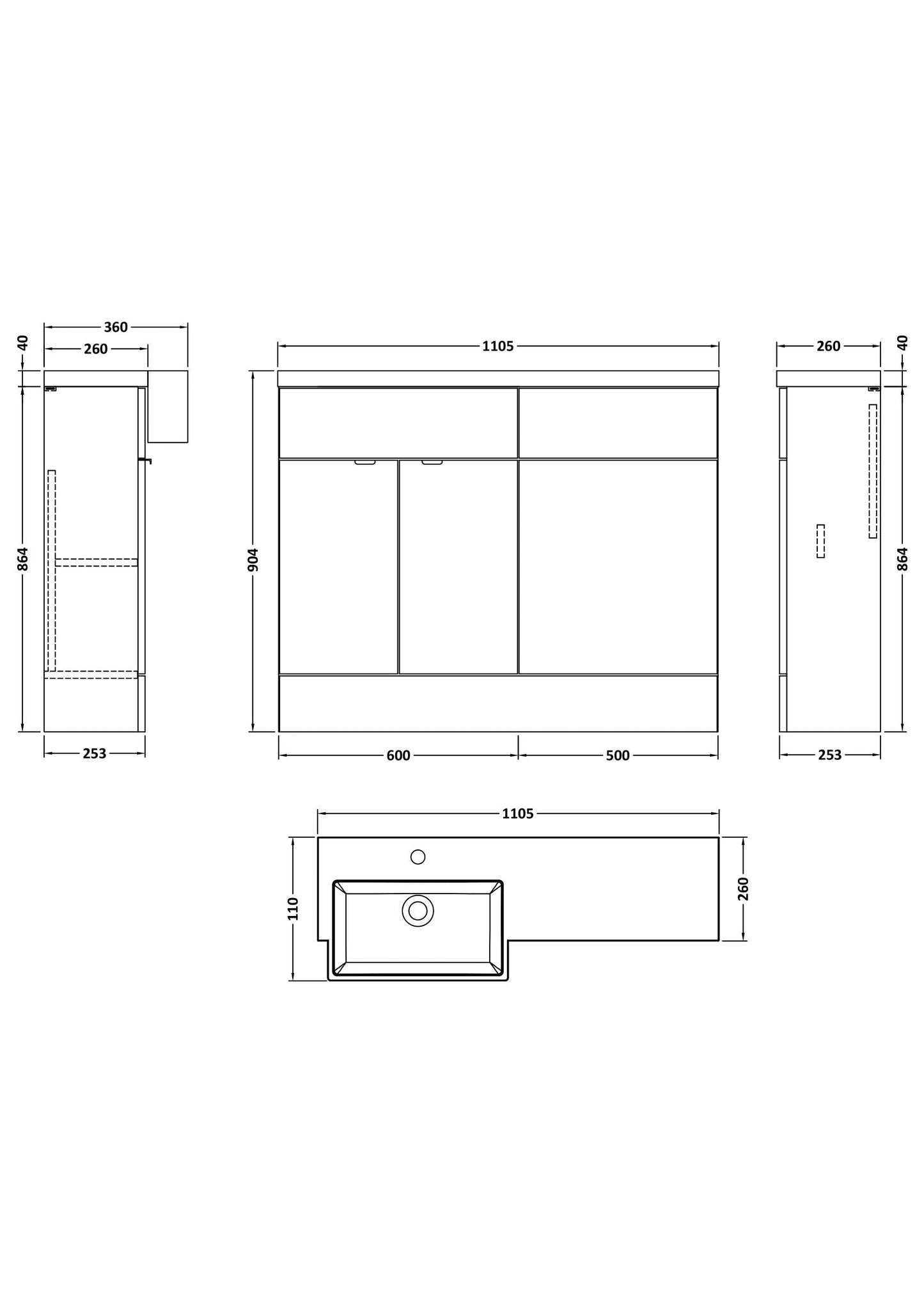 Hudson Reed Fusion 1100mm Floor Standing Vanity Toilet Unit with Left Hand Basin & Soft Close Doors
