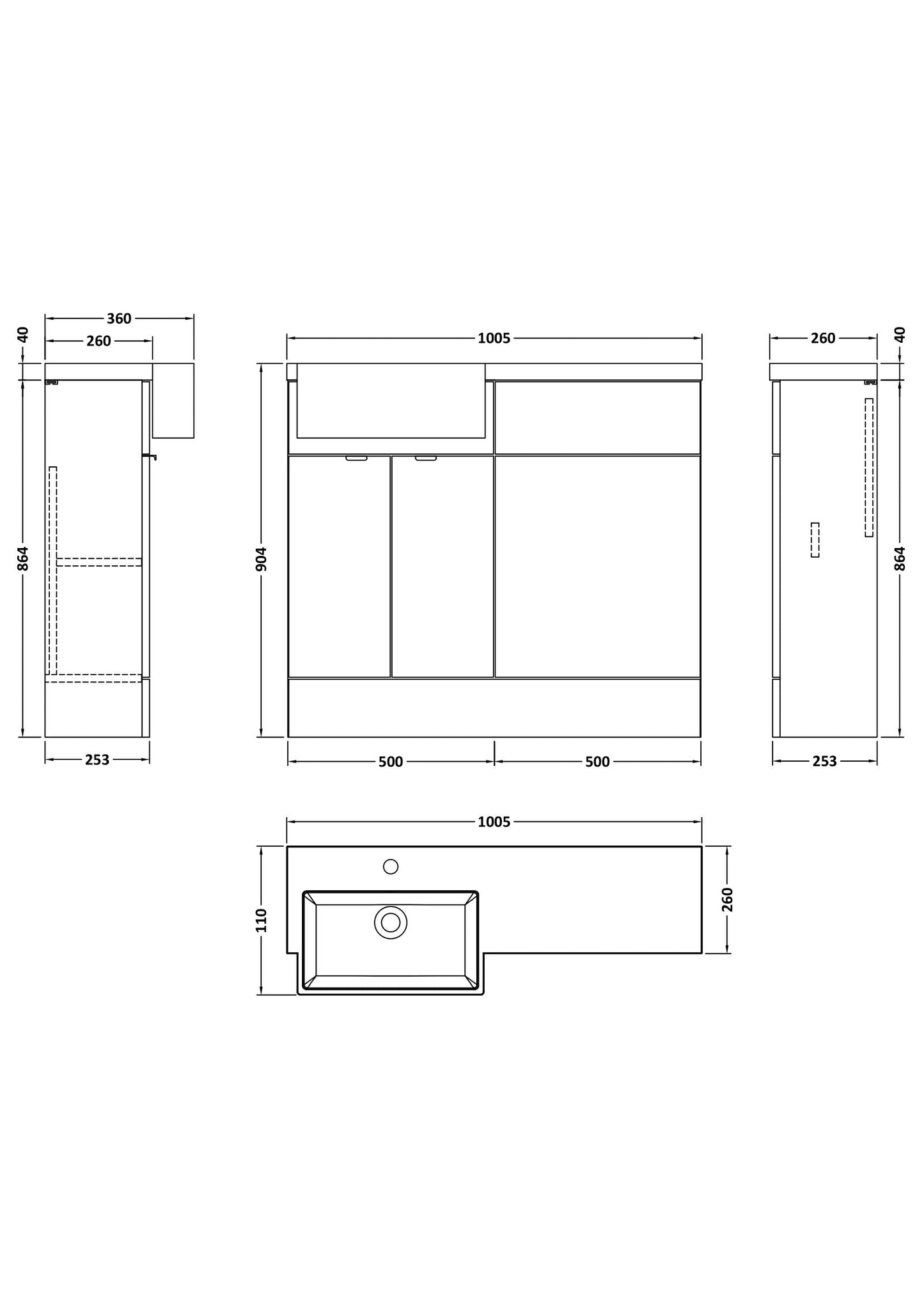 Hudson Reed Fusion 1000mm Bleached Oak Left Hand Combination Unit with Semi Recessed Basin