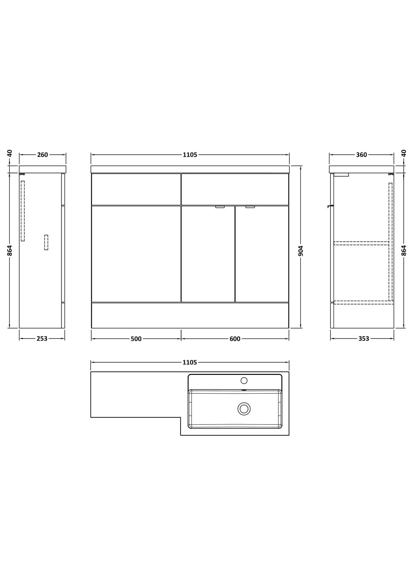 Hudson Reed Fusion 1100mm Floor Standing 2 Door Vanity Basin & Right Hand Toilet Combination