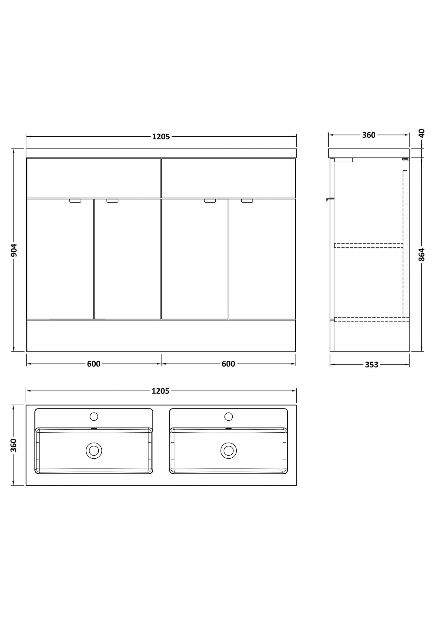 Hudson Reed Fusion 1200mm Charcoal Black Floor Standing 2 Door Vanity Unit With Double Basin