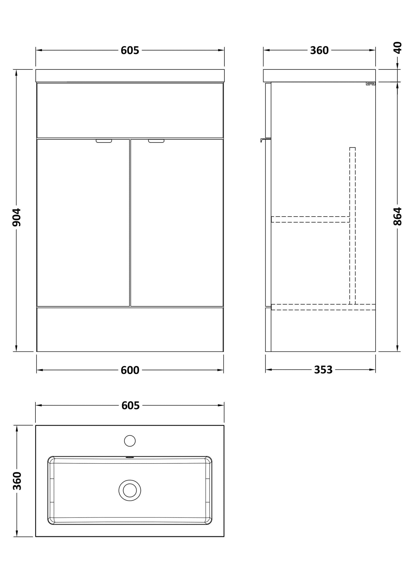 Hudson Reed Fusion 600mm Gloss Grey Floor Standing 2 Door Vanity Unit & Polymarble Basin