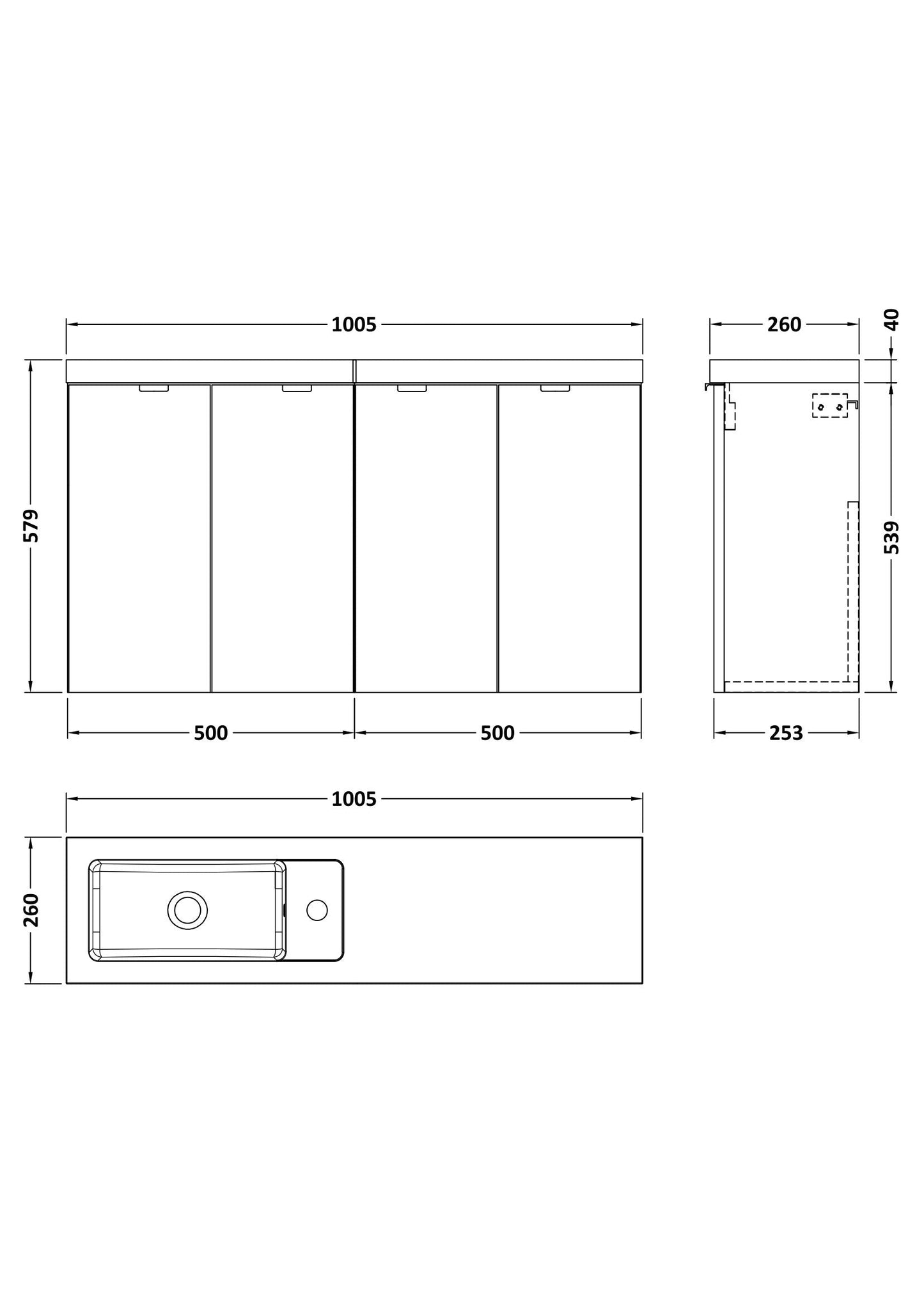 Hudson Reed Fusion 1000mm Gloss Grey Wall Hung 2 Door Compact Vanity Unit with Basin