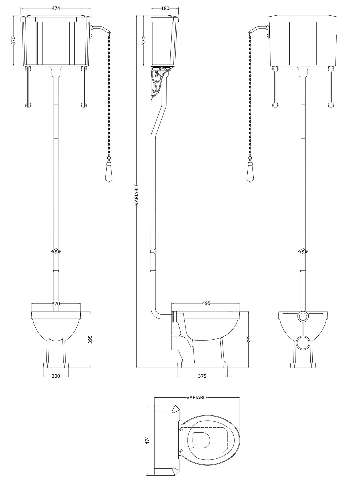 Hudson Reed Richmond Traditional High Level Toilet Kit