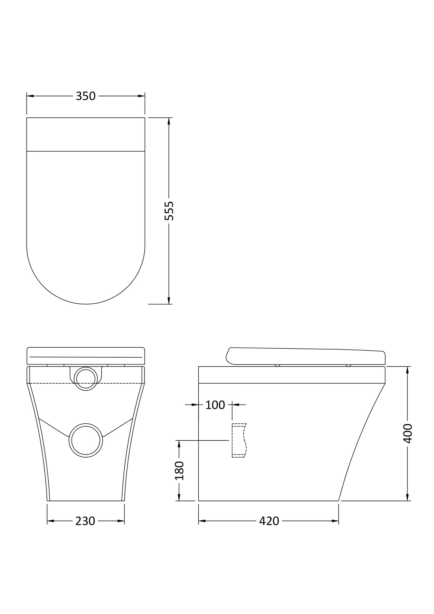 Hudson Reed Luna 350mm Wide Back To Wall Toilet Pan Including Seat