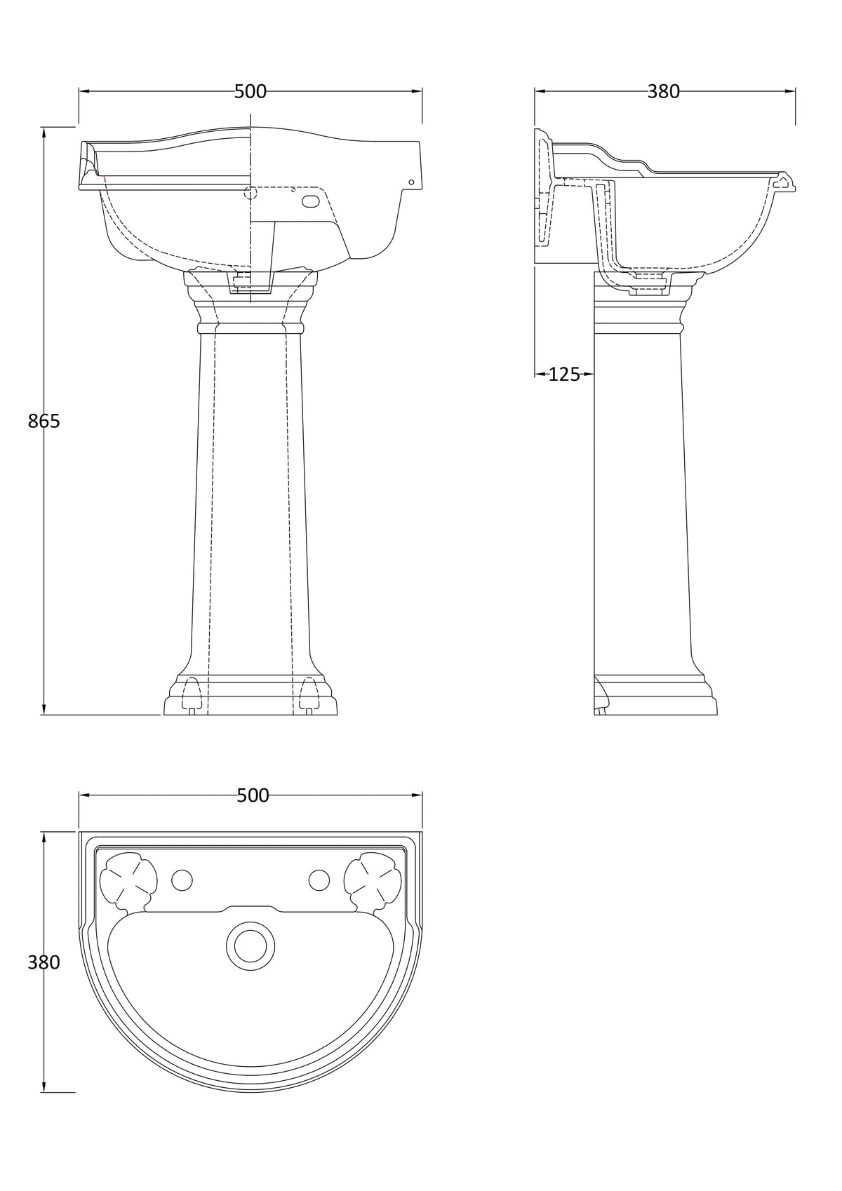 Hudson Reed Chancery 500mm 2 Tap Hole Basin & Pedestal
