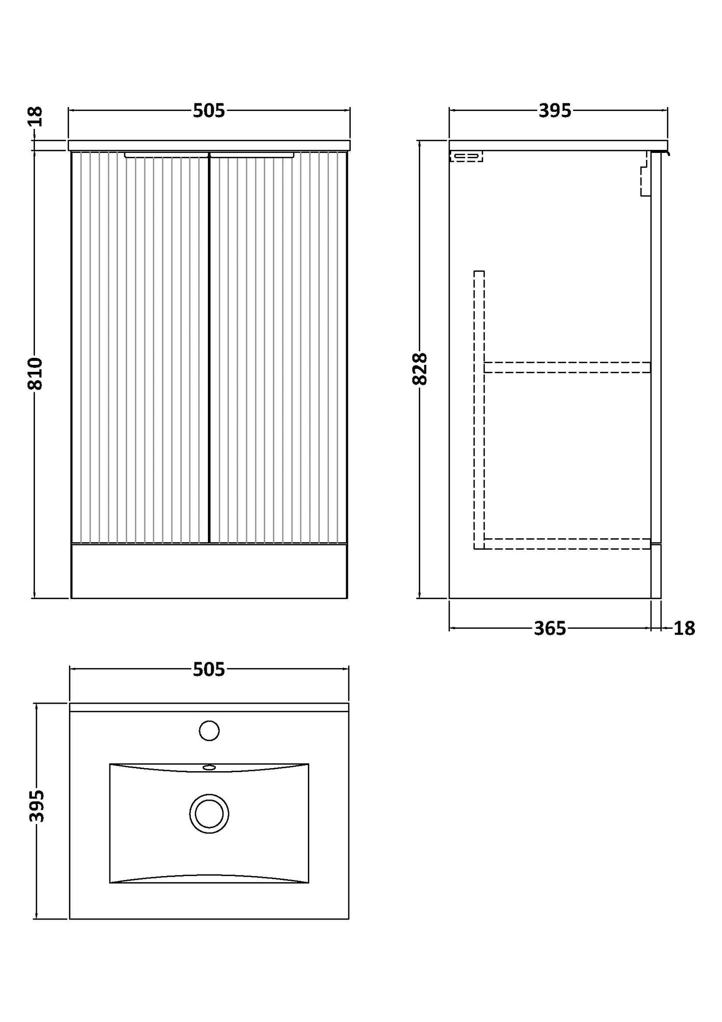 Hudson Reed Fluted 500mm Satin White Floor Standing 2-Door Vanity Unit With Ceramic Basin