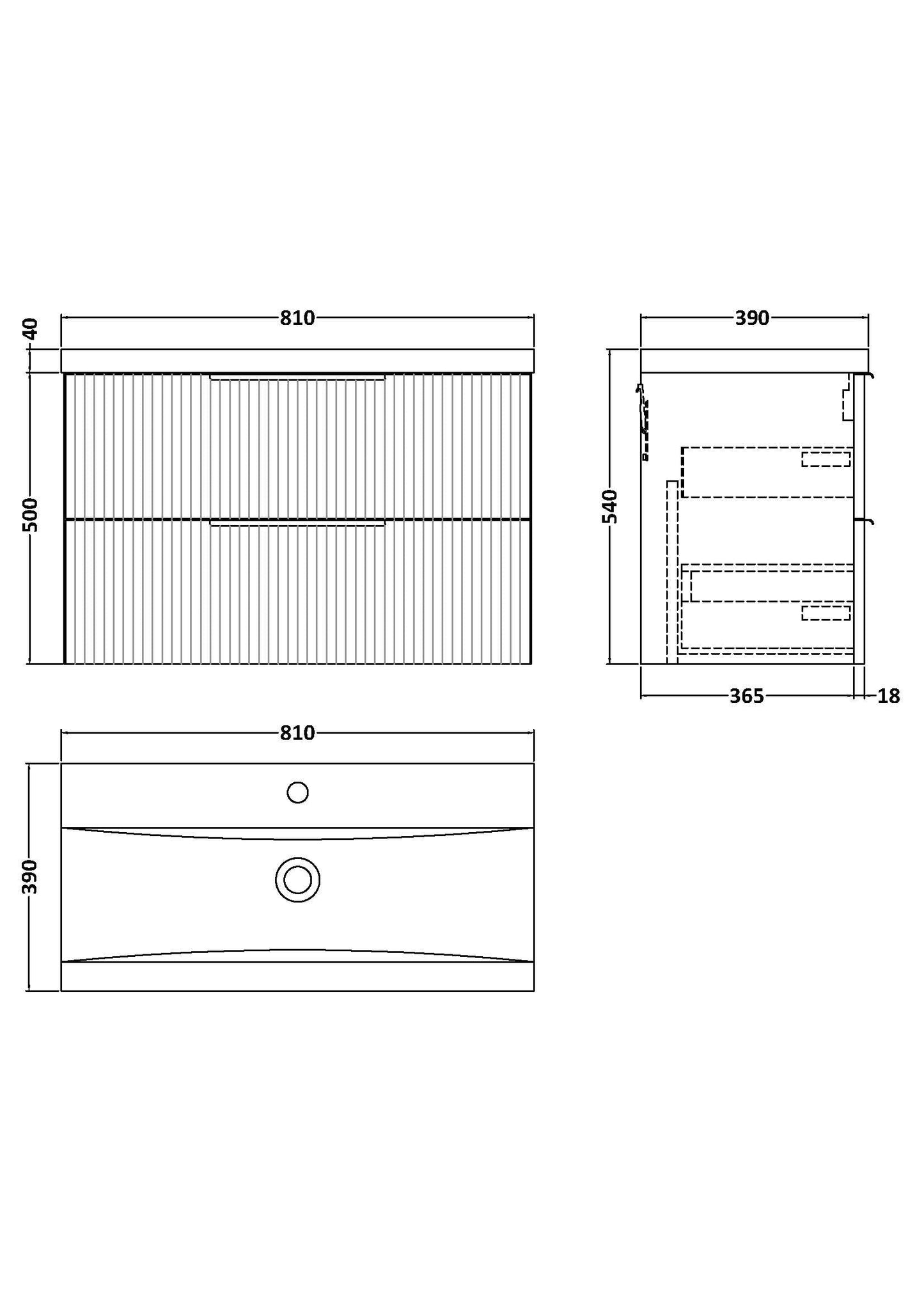 Hudson Reed Fluted 800mm Satin White Wall Hung 2-Drawer Vanity Unit With Basin
