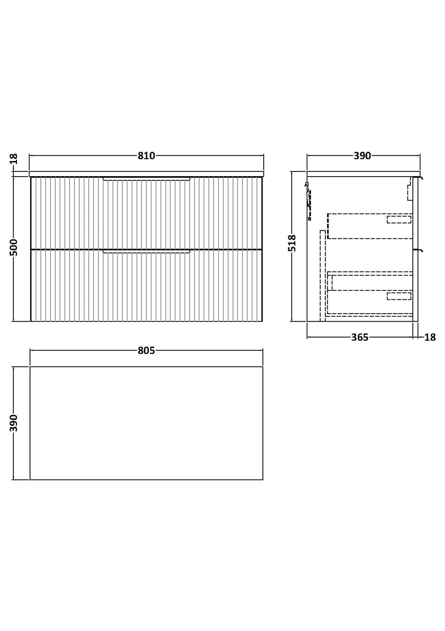 Hudson Reed Fluted 800mm Wall Hung 2-Drawer Vanity With Worktop