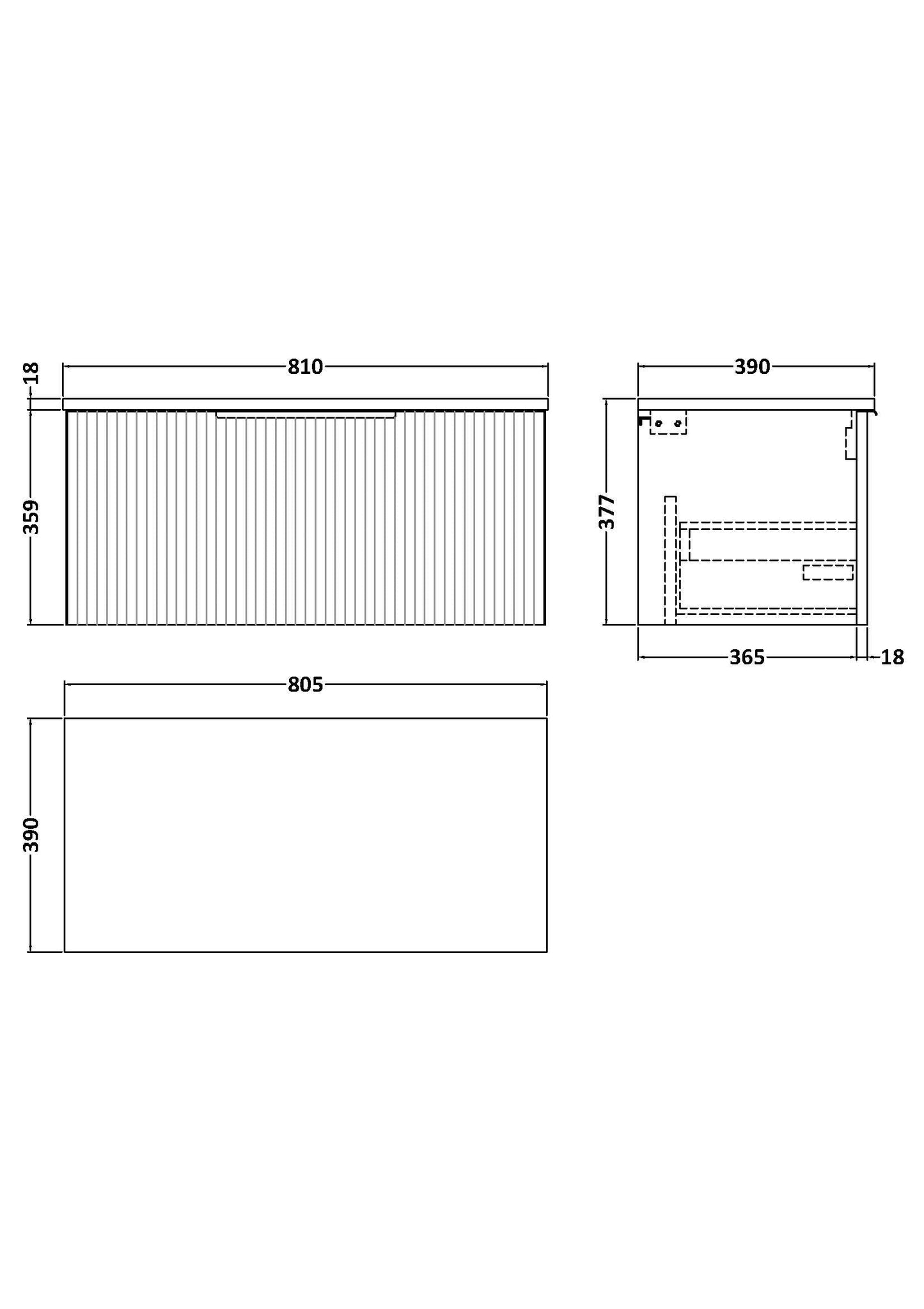 Hudson Reed Fluted 800mm Satin Grey Wall Hung Single Drawer Vanity and Worktop