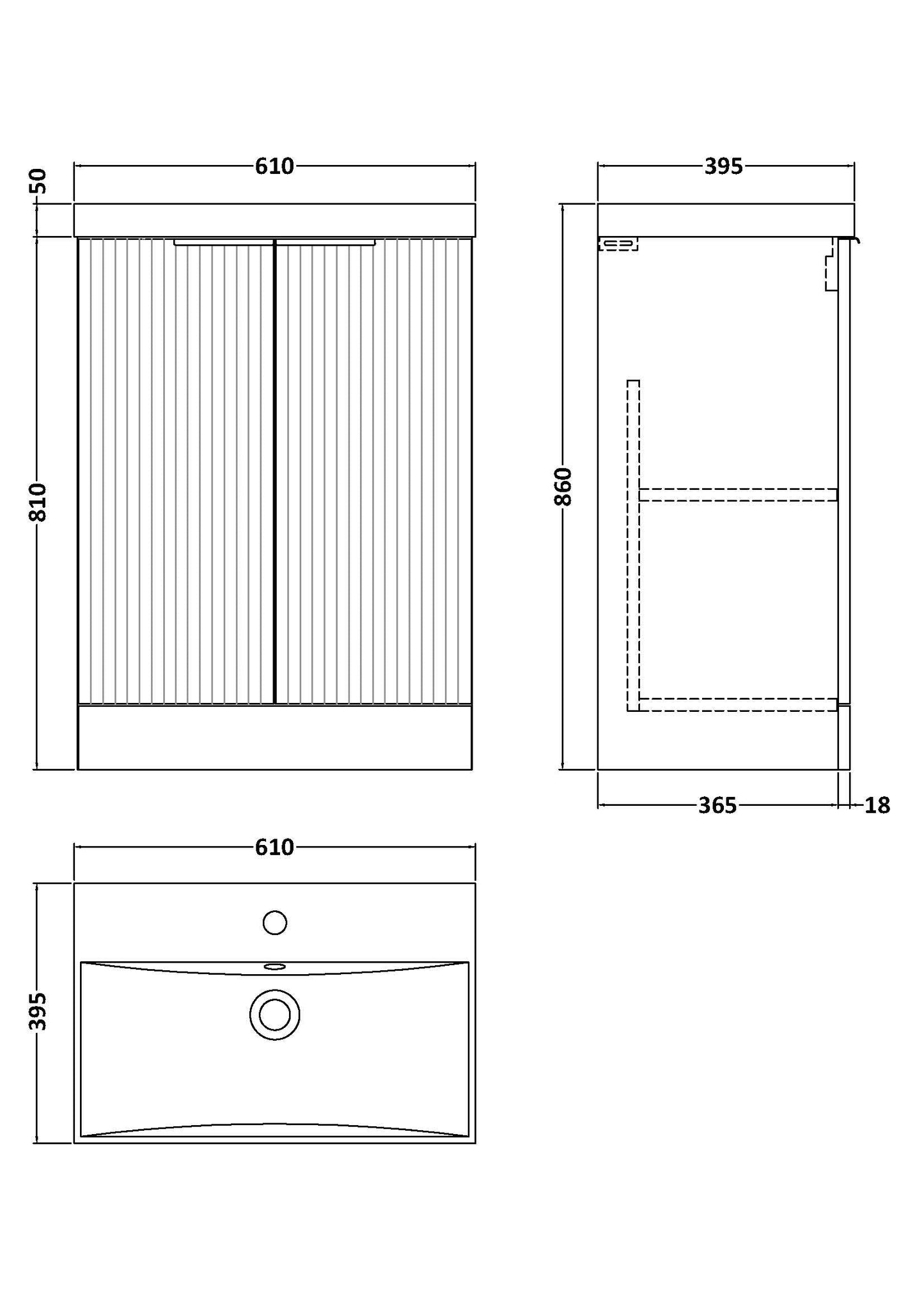 Hudson Reed Fluted 600mm Satin Blue Floor Standing 2-Door Vanity Unit With Basin