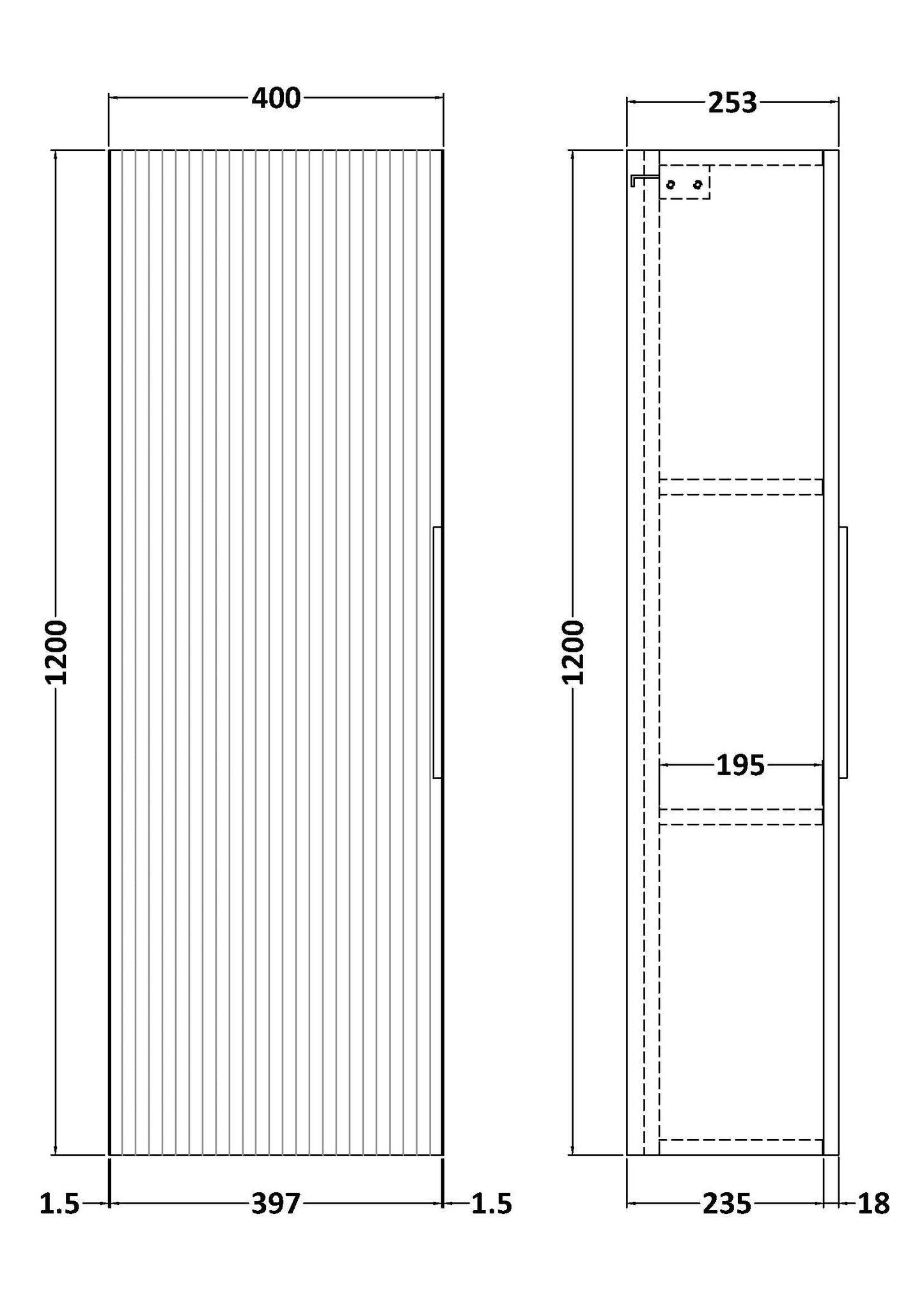 Hudson Reed Fluted 400mm 1 Door Satin Blue Wall Hung Tall Cabinet With Handles