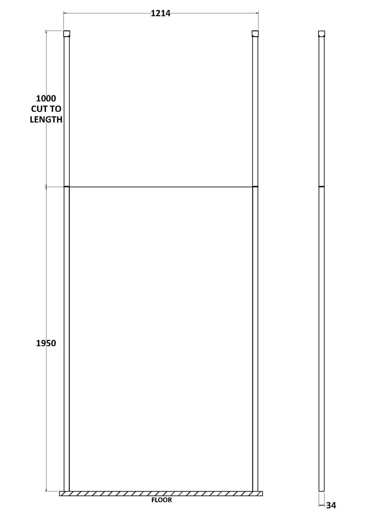 1200mm Wetroom Screen With Ceiling Post