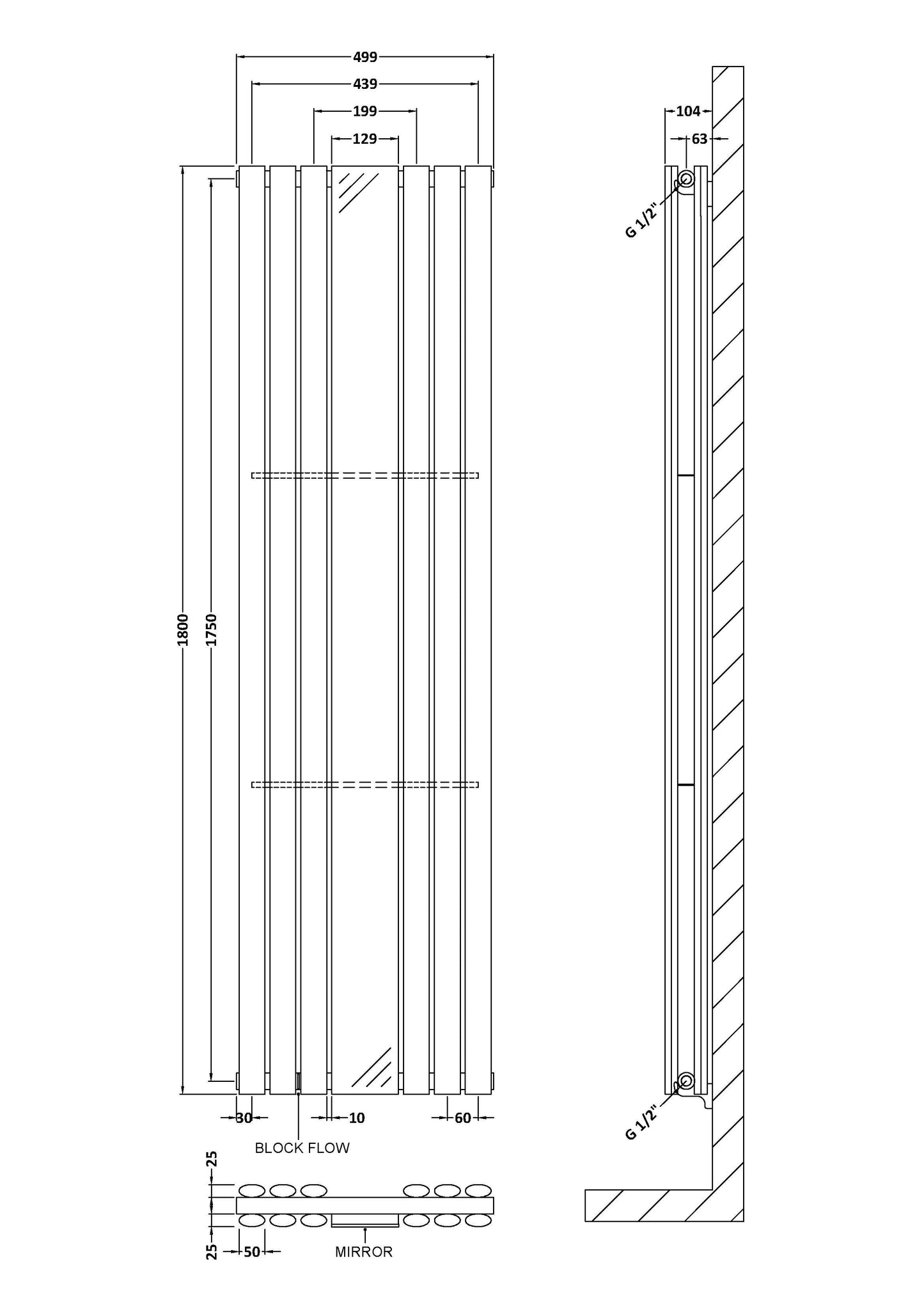 Double Panel Designer Radiator 1800 x 499mm