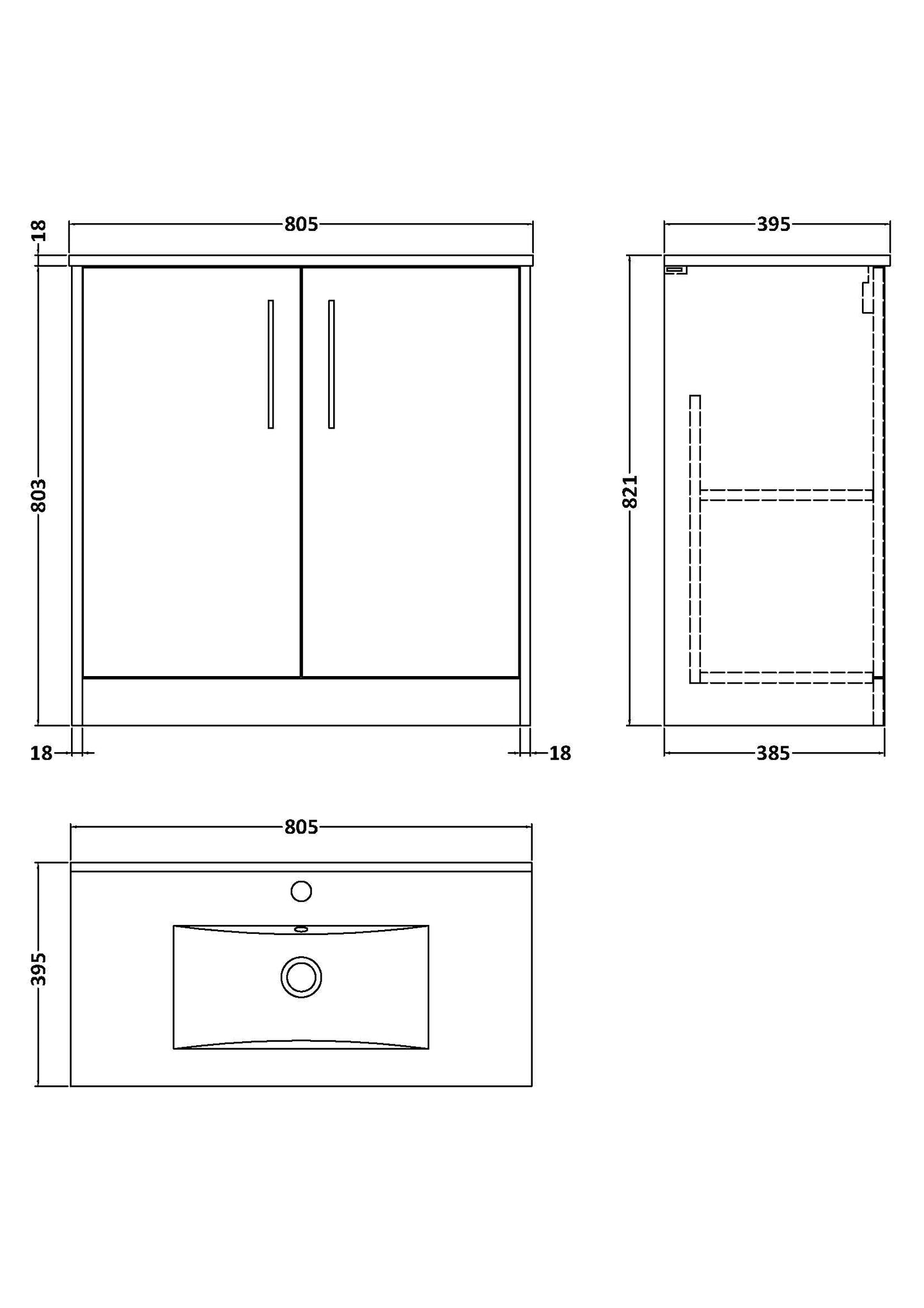 Hudson Reed Juno 800mm 2-Door Floor Standing Vanity Unit with 1 Tap Hole Basin