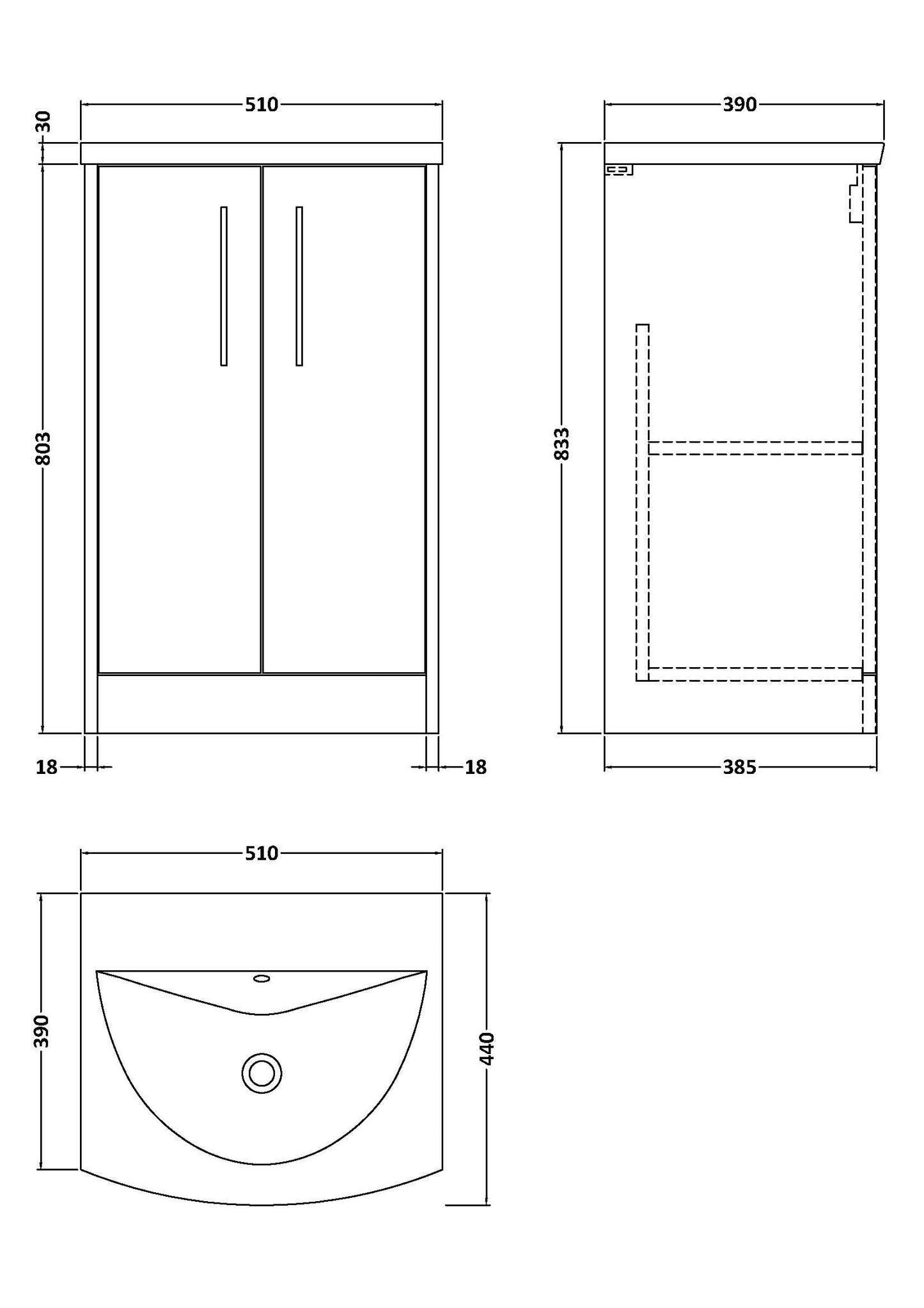 Hudson Reed Juno 510mm Graphite Grey Woodgrain Floor Standing 2-Door Vanity Unit with 1 Tap Hole Basin