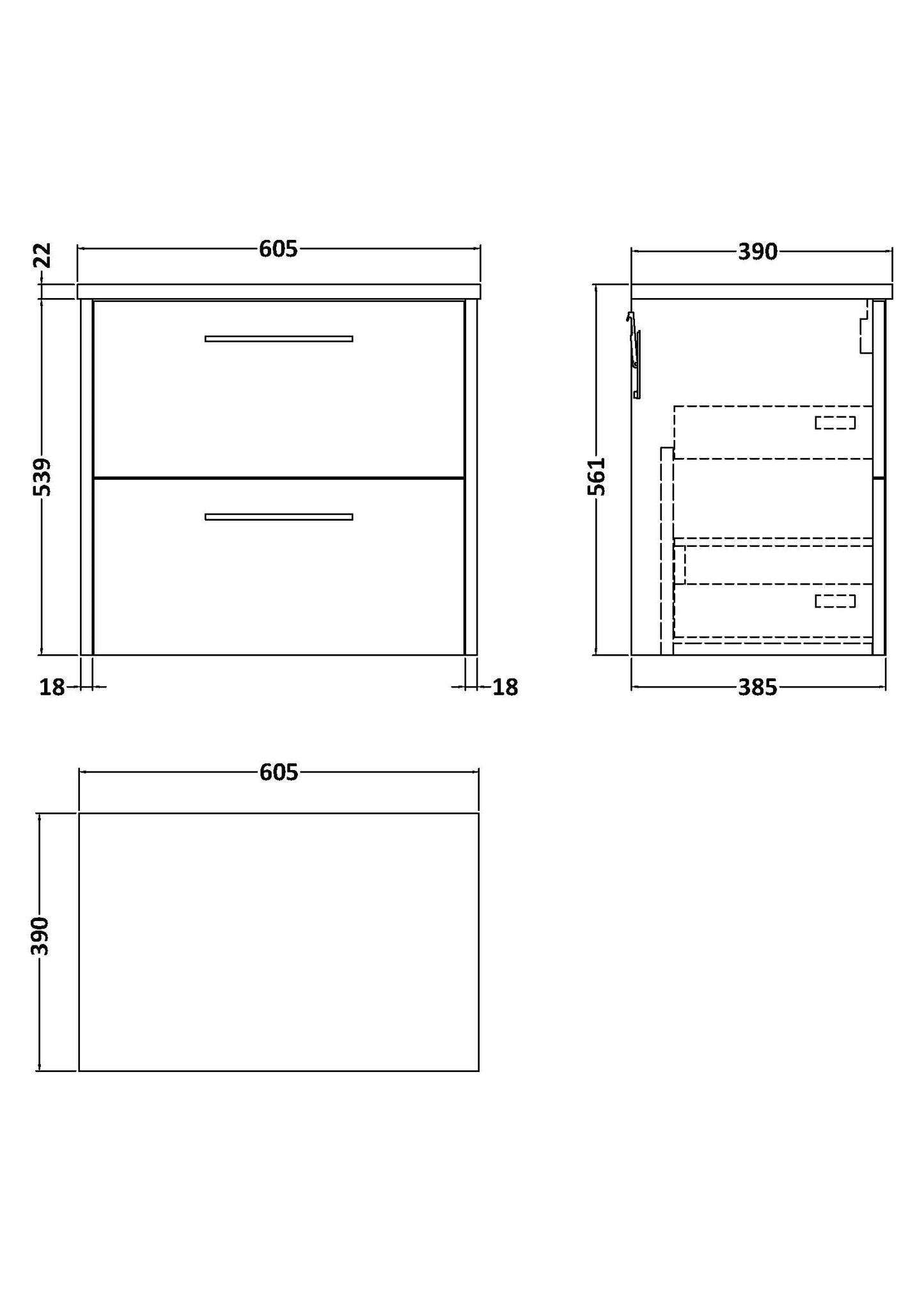 Hudson Reed Juno 600mm Graphite Grey Wall Hung 2-Drawer Vanity Unit With Laminate Top & Soft Close Drawers