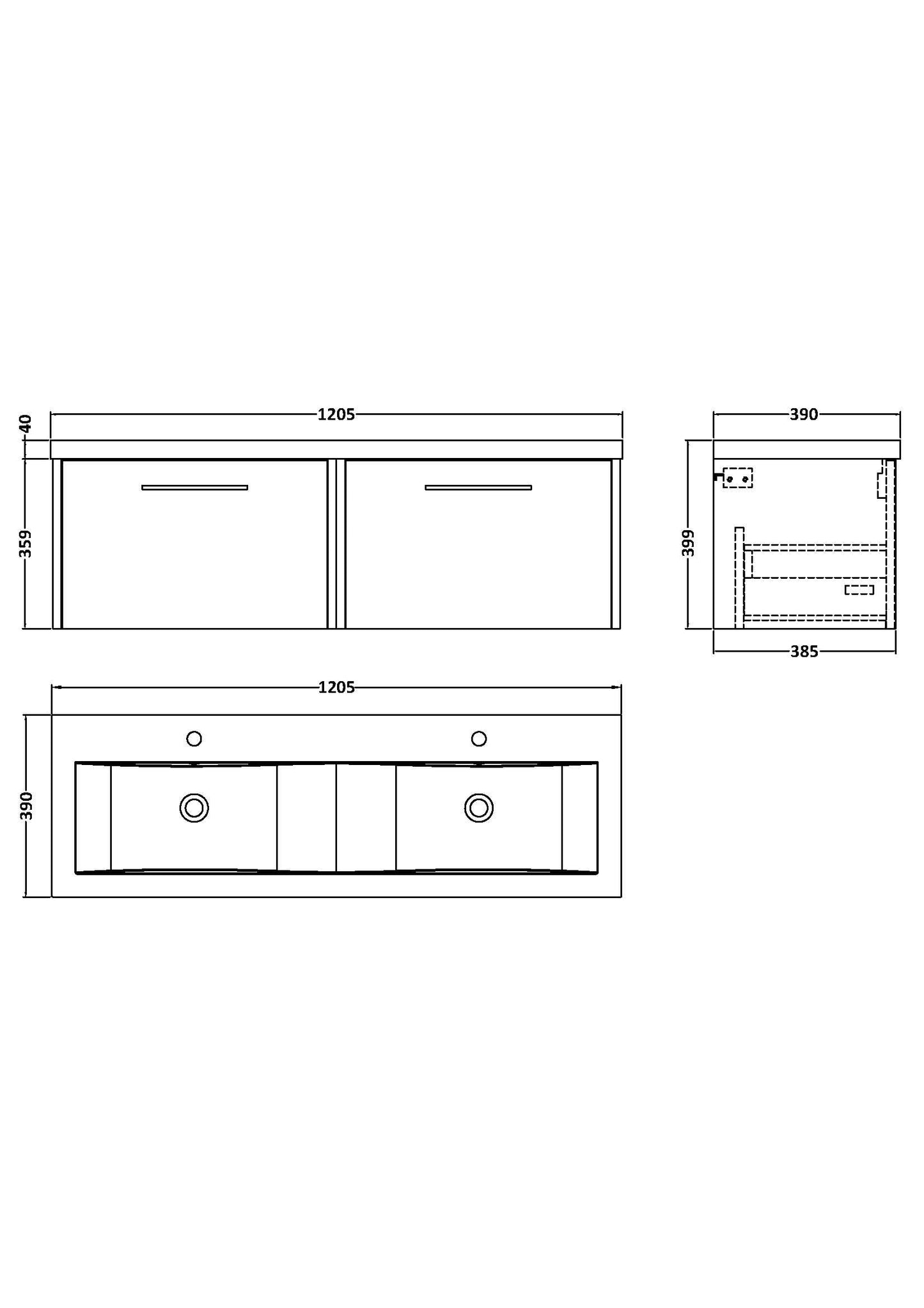 Hudson Reed Juno 1200mm Wall Hung 2 Drawer Vanity Unit & Double Basin With Handles