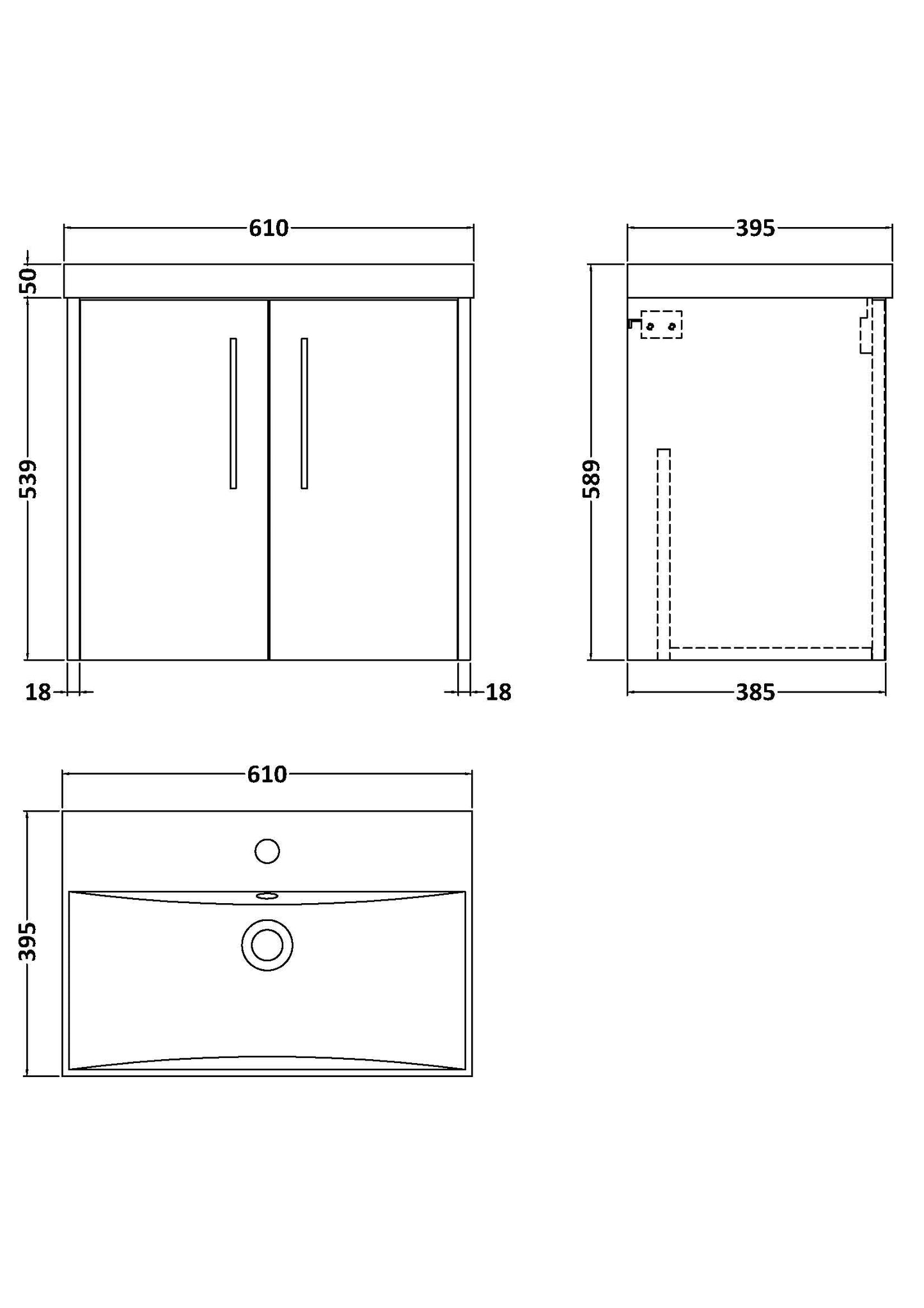 Hudson Reed Juno 600mm Metallic Slate Wall Hung 2 Door Vanity Basin Unit With Thin-Edge Ceramic Basin