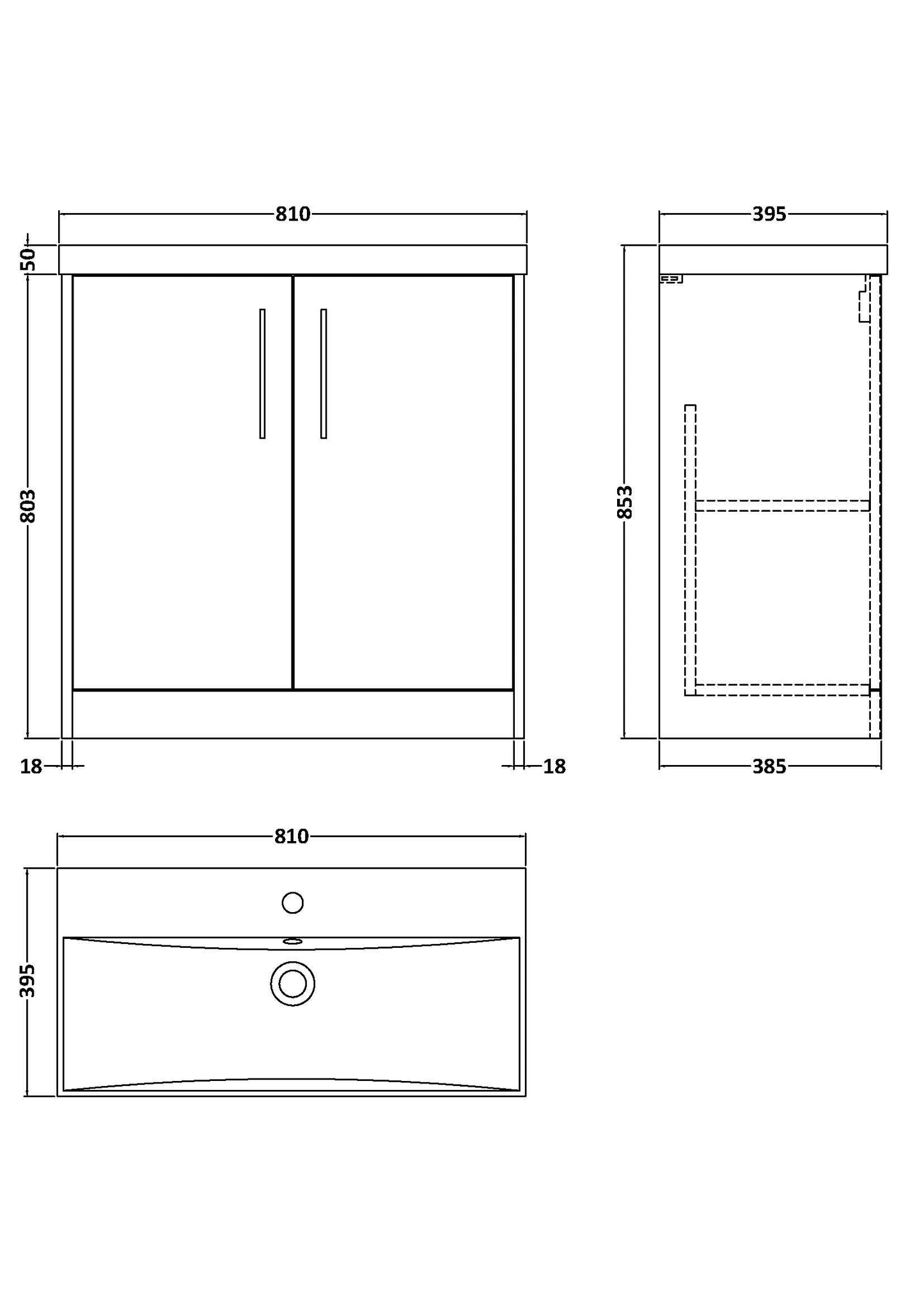 Hudson Reed Juno 800mm Floor Standing 2-Door Vanity & Basin With Soft Close Doors & 1 Tap Hole