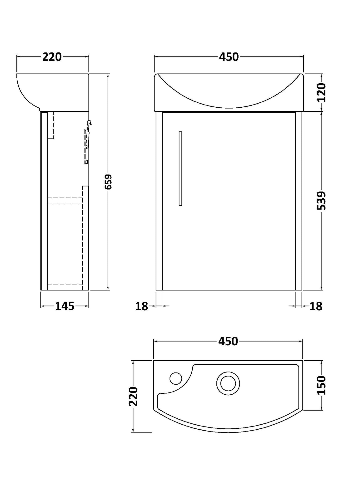 Hudson Reed Juno Compact 440mm Wall Hung Vanity Unit With 1 Tap Hole Basin