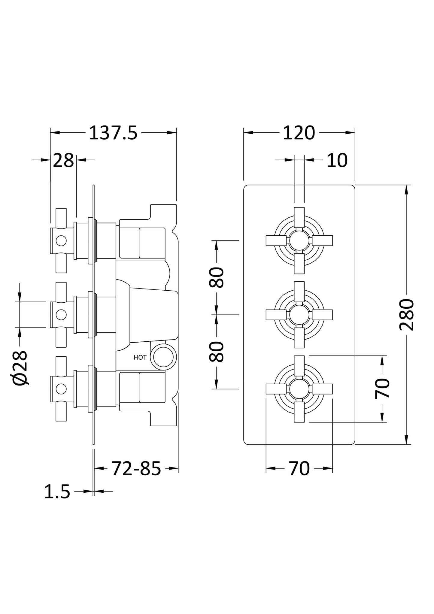 Tec Crosshead Triple Thermostatic Shower Valve Matt Black