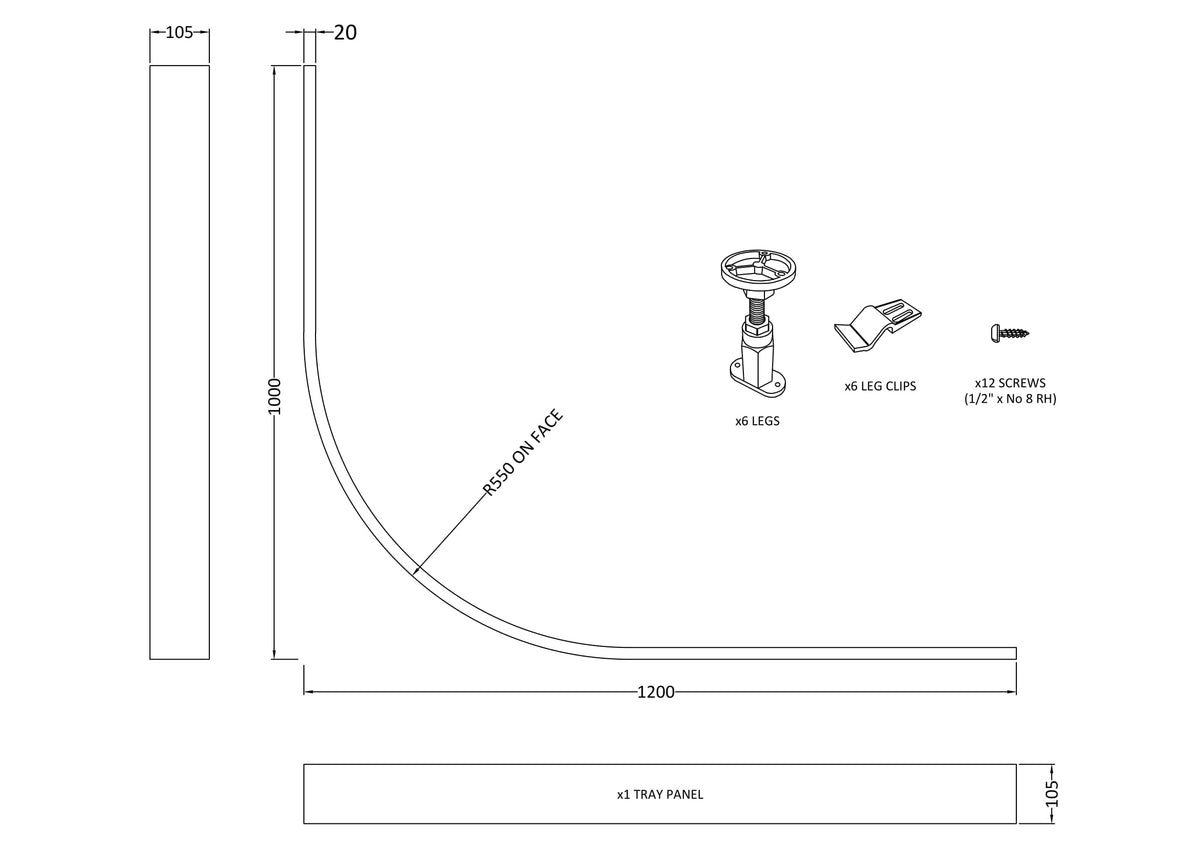 Hudson Reed 1200 x 900mm Curved Leg Set & Plinth Kit